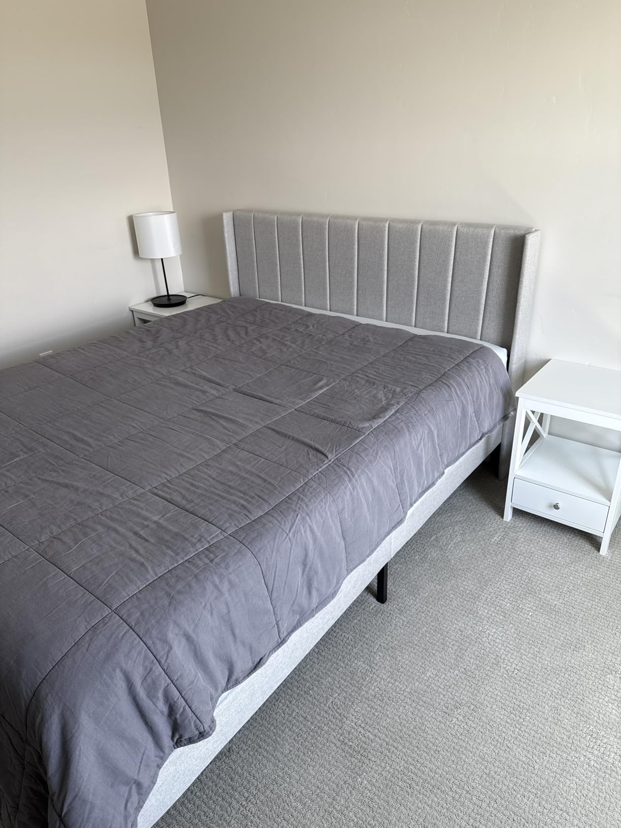 Gruwans Queen Size Bed Frame with Upholstered Wingback Headboard, Easy Assembly Platform Bed, Wooden Slat Support No Box Spring Needed, Light Gray customer photo 2