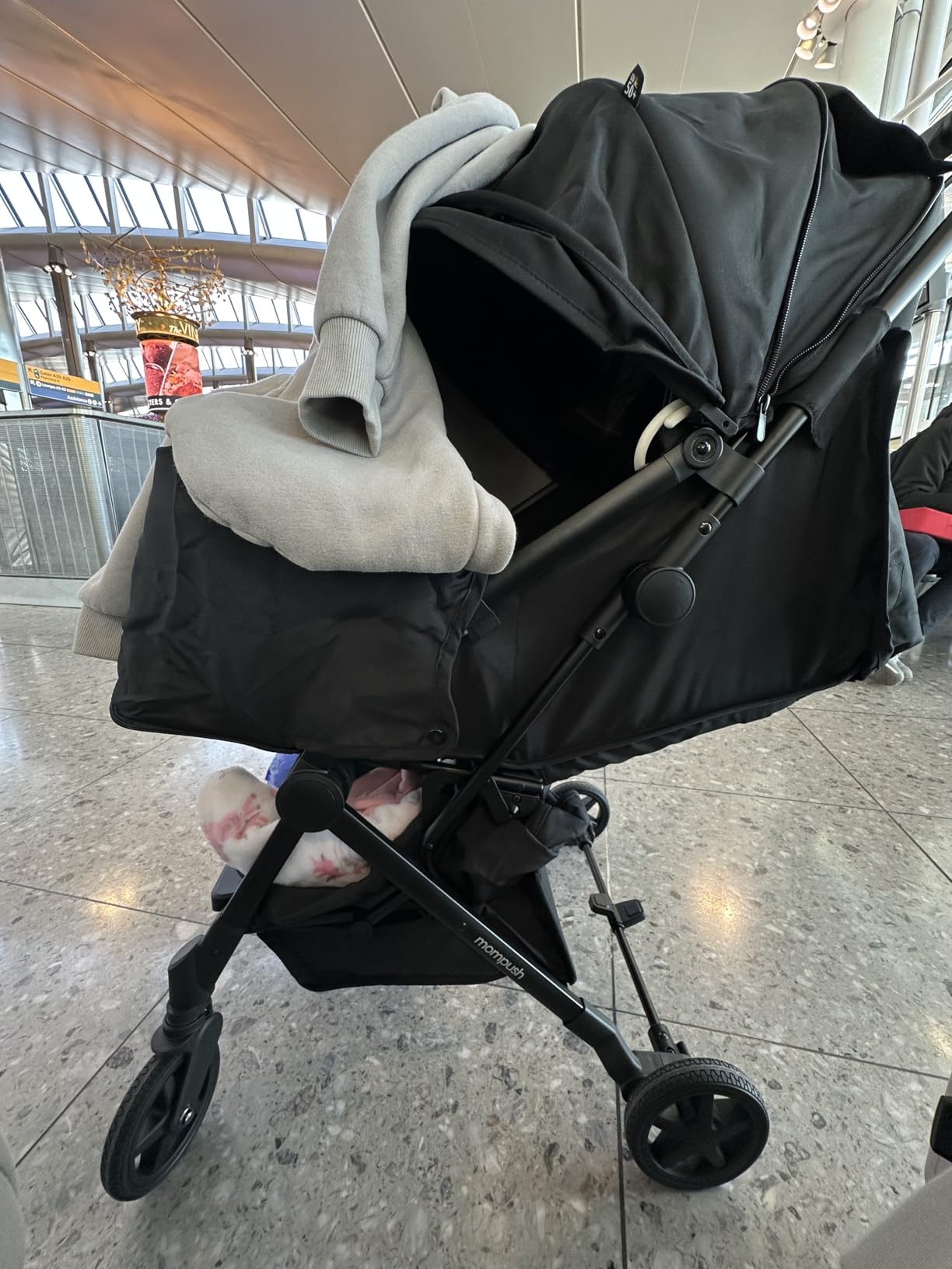 Mompush Lithe V2 Lightweight Travel Stroller Snack Tray Included, Forest | Compact baby stroller, airplane-ready, one-hand fold, mechanical recline seat, UPF 50+ canopy, travel bag & rain cover customer photo 2