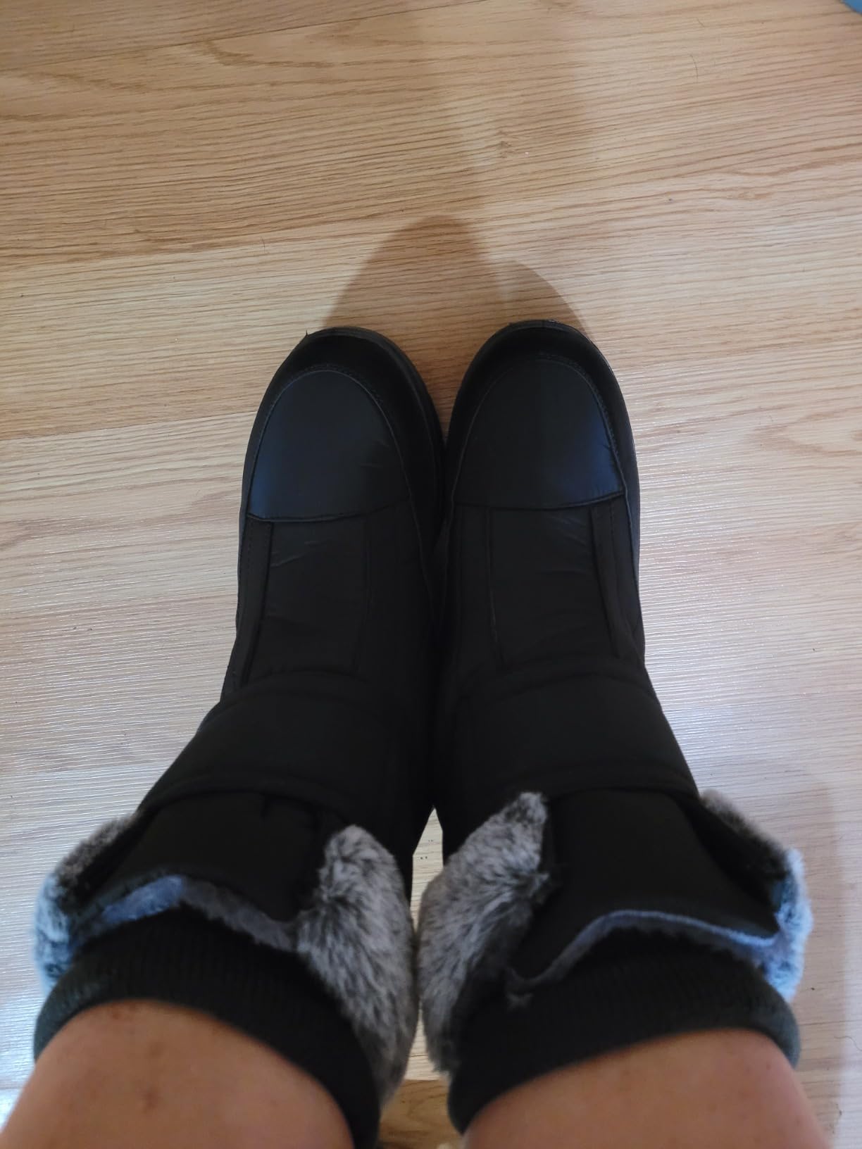Almusen Snow Boots for Womens Winter Shoes: Warm Fur Lining Mid Calf Boots Women Anti Slip Waterproof Hook Loop Comfortable Outdoor Boot customer photo 1