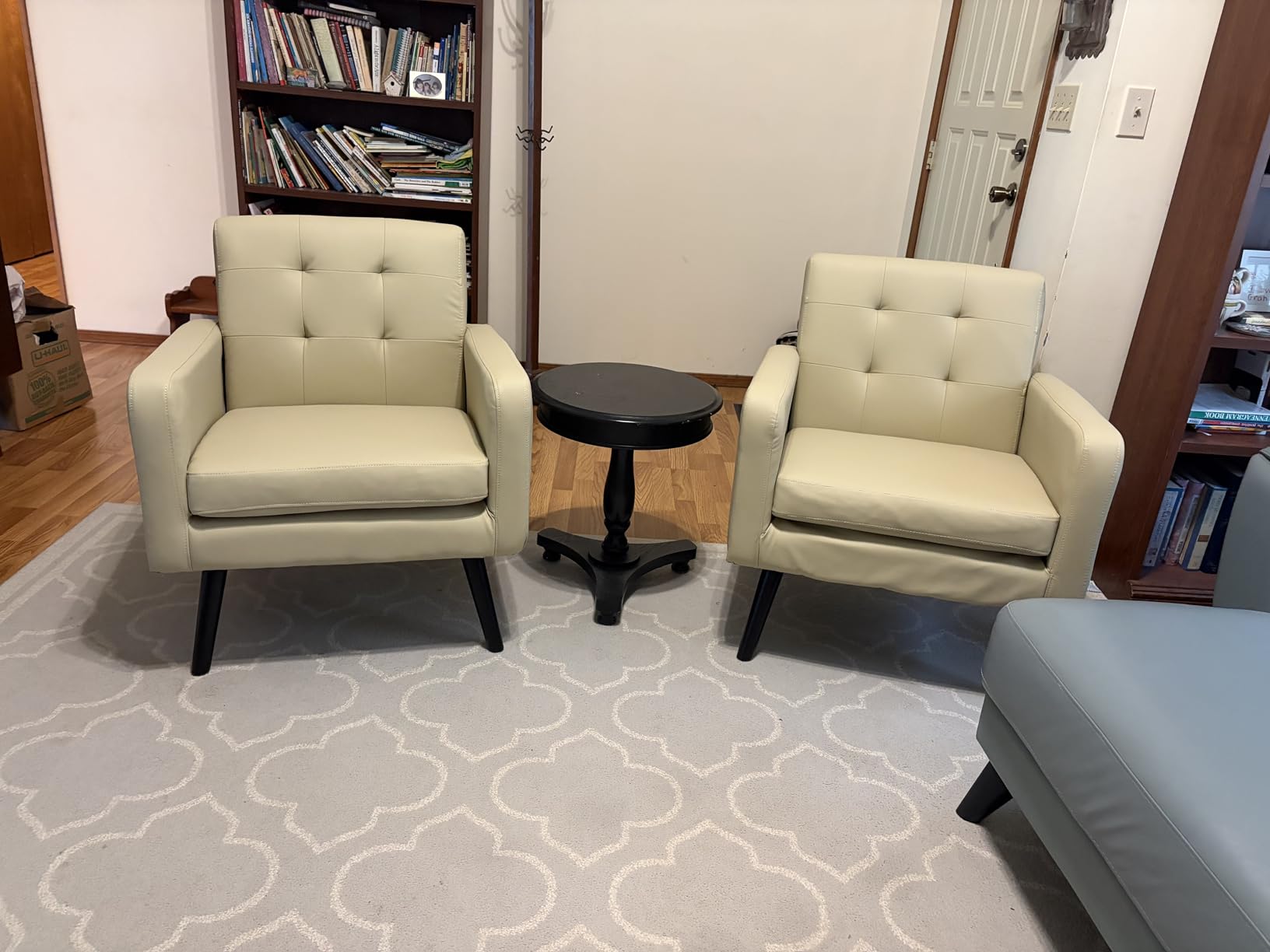 Yaheetech Mid Century Accent Chairs Set of 2 Living Room Chairs Yellow | Linen-Like Upholstered Sillones Para Sala, Modern Reading Nook Chairs, Button Tufted Back, Rubberwood Legs, Bedroom Office customer photo 2