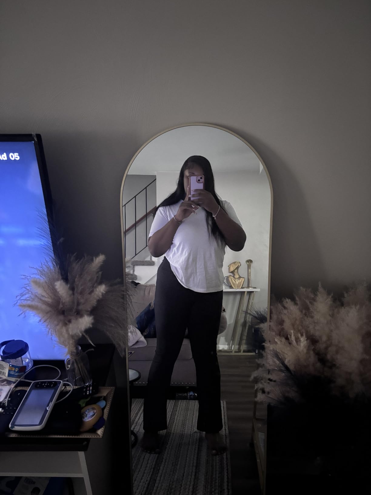 ITSRG Floor Mirror, Full Length Mirror with Stand, Arched Wall Mirror, Gold customer photo 2