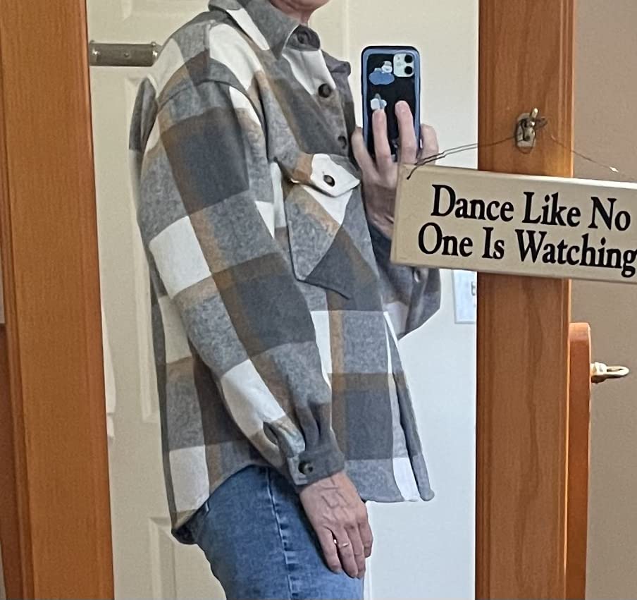 FindThy Women's Warm Sherpa Lined Fleece Plaid Flannel Shirt Jacket Button Down Fuzzy Shacket customer photo 1