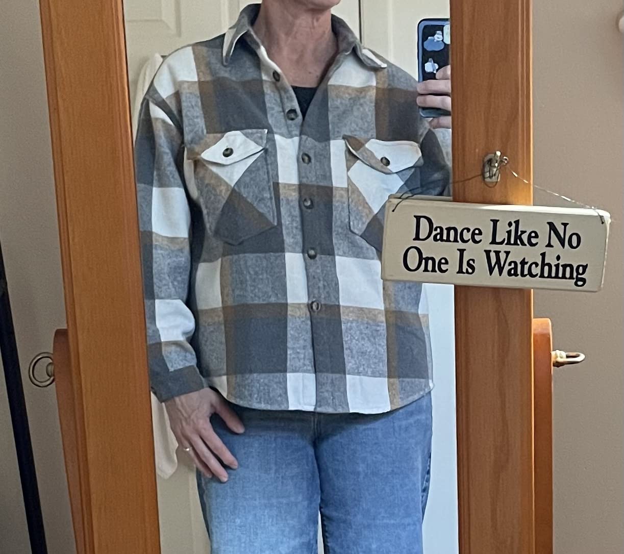 FindThy Women's Warm Sherpa Lined Fleece Plaid Flannel Shirt Jacket Button Down Fuzzy Shacket customer photo 2