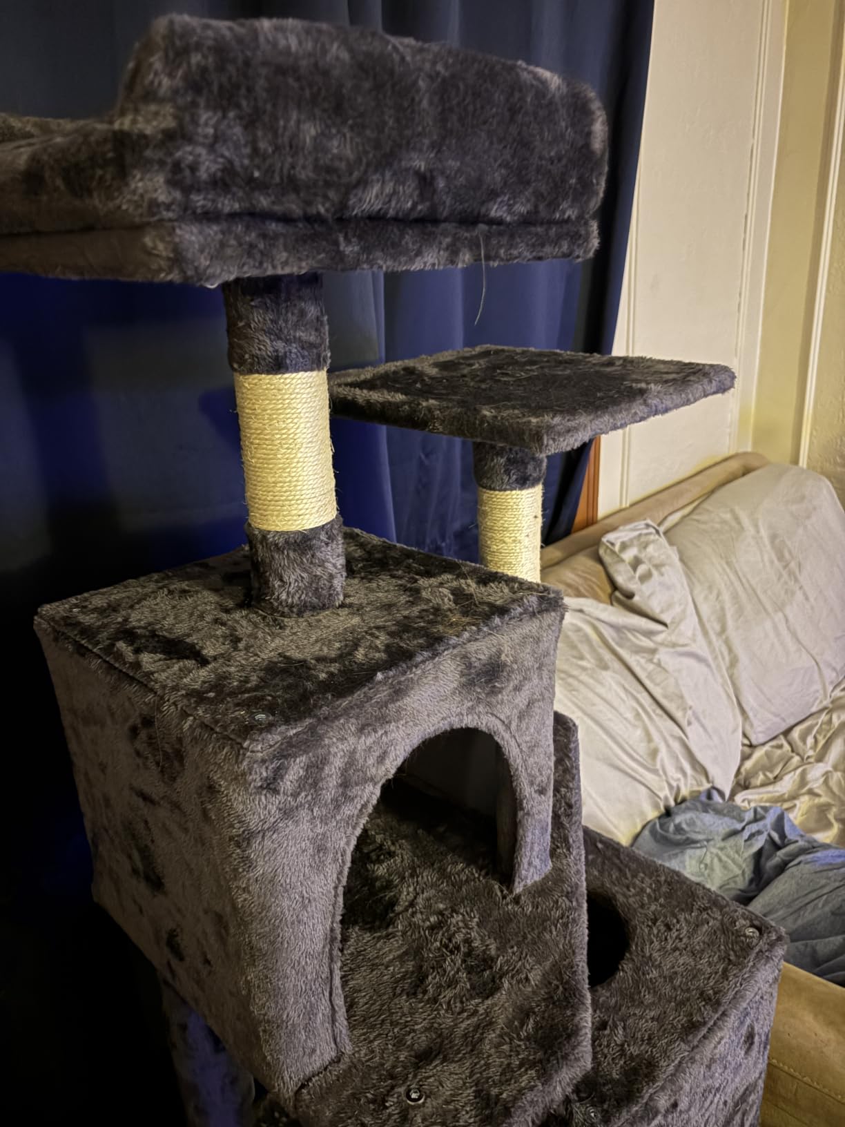 Feandrea Cat Tree, 59.5-Inch Tall Cat Tower, Plush Multi-Level Condo with 5 Scratching Posts, 2 Perches, 2 Caves, Hammock, 2 Pompoms, Light Gray UPCT192W01 customer photo 1