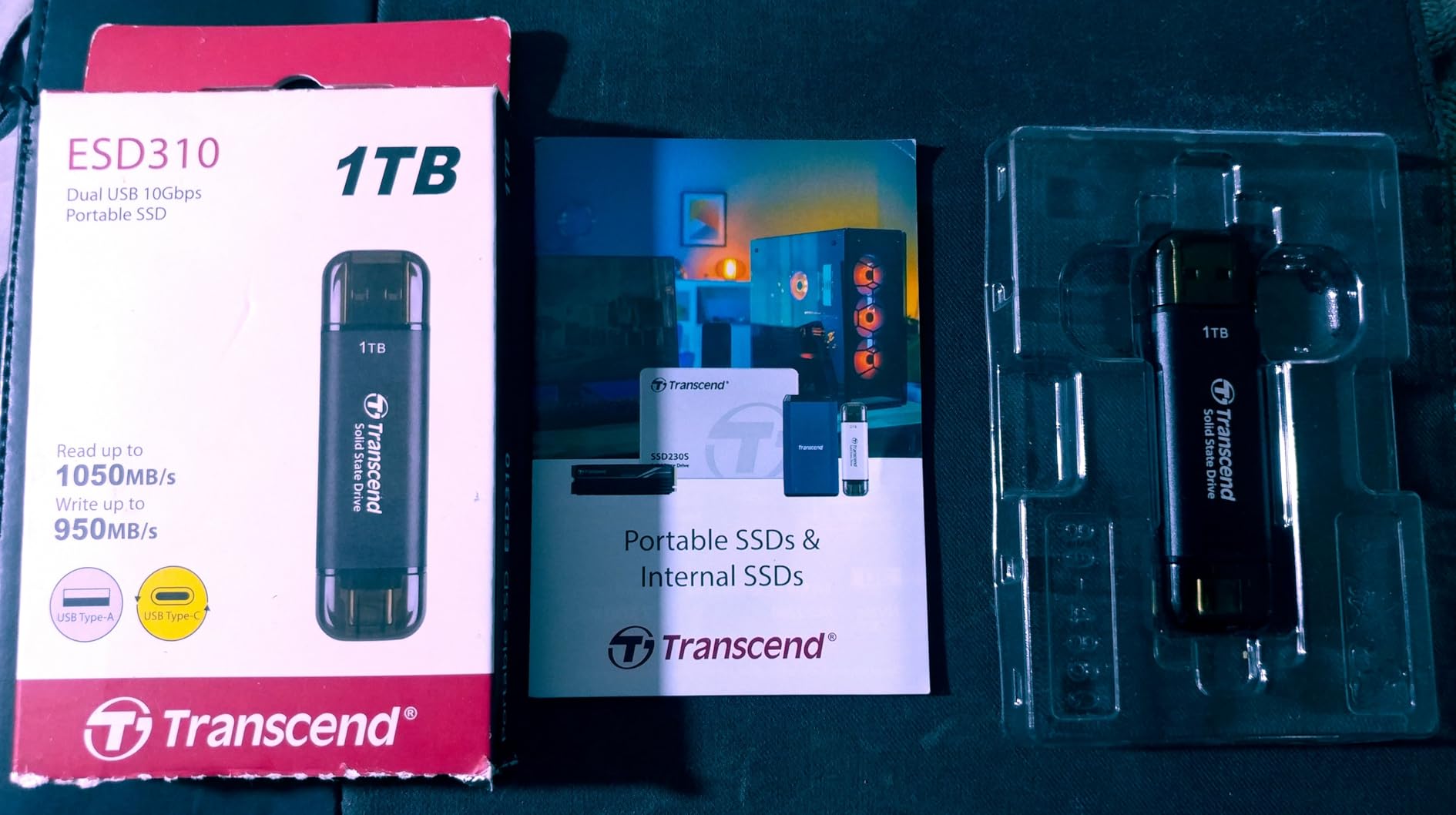 Transcend ESD310 1TB External SSD, Up to 1,050MB/s, Dual USB Drive for iPhone17,16,15, iPad&Mac/Pixel10/Tesla/Steam Deck/ROG Ally/MSI Claw/Android/PS5, 2-in-1 Type C &A, USB 3.2 Gen2 Portable SSD customer photo 1