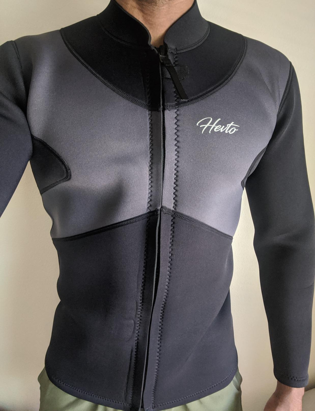 Hevto Men Wetsuit Tops and Vest 3/2mm Neoprene Jacket Surfing Swimming Front Zip Wet Suit for Water Sports customer photo 2