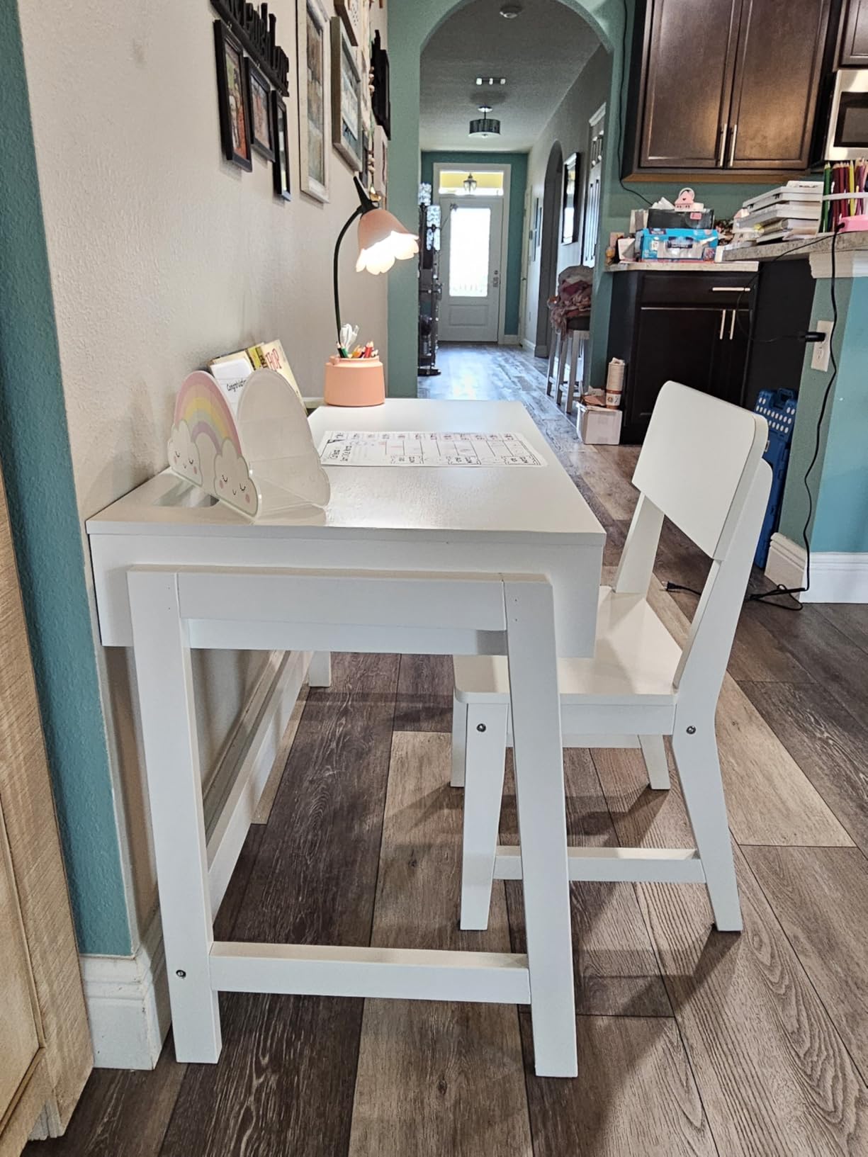 UTEX Kids Desk and Chair Set, Study Desk for Kids with Storage Bins, Wooden Children Study Table, Student Writing Desk for Bedroom & Study Room (1 Open & 1 Drawer) customer photo 1