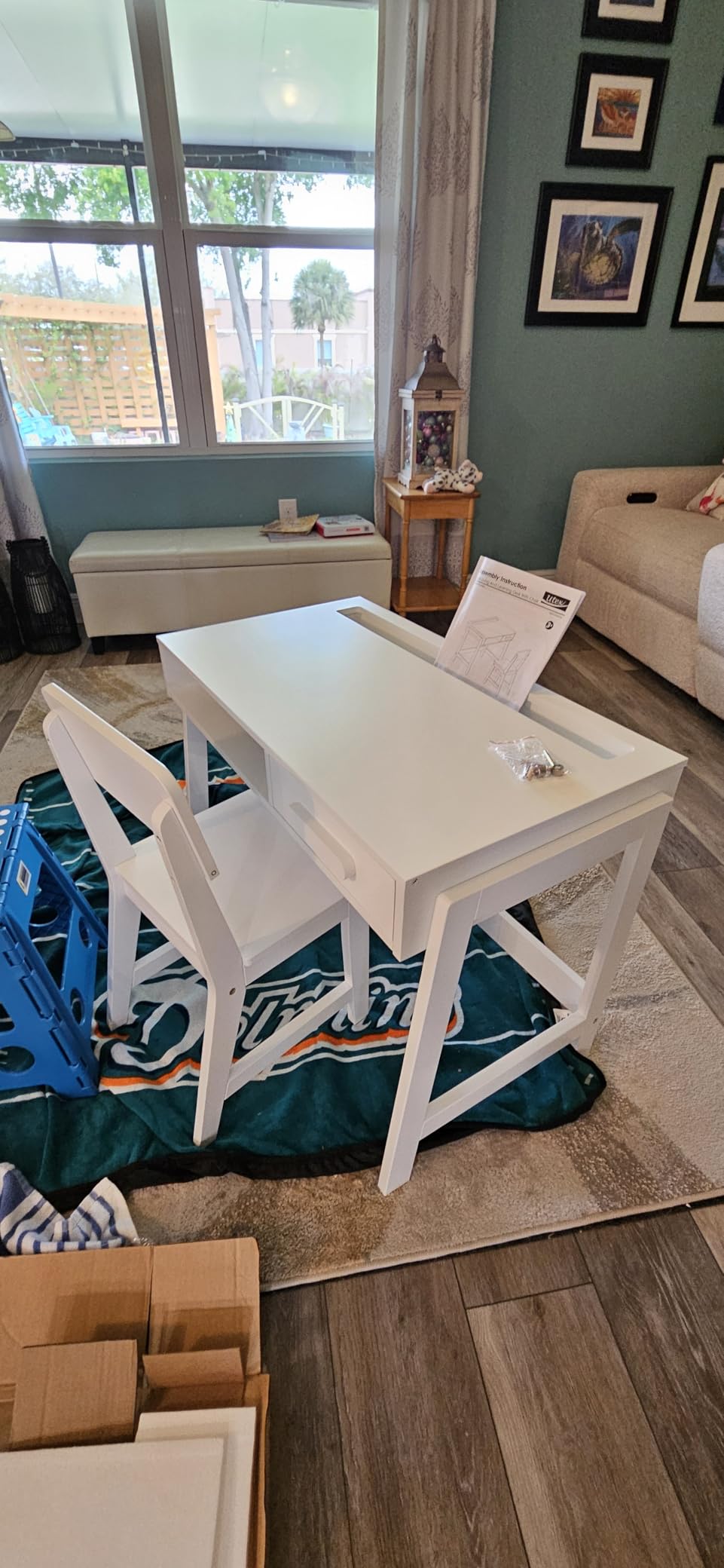 UTEX Kids Desk and Chair Set, Study Desk for Kids with Storage Bins, Wooden Children Study Table, Student Writing Desk for Bedroom & Study Room (1 Open & 1 Drawer) customer photo 2