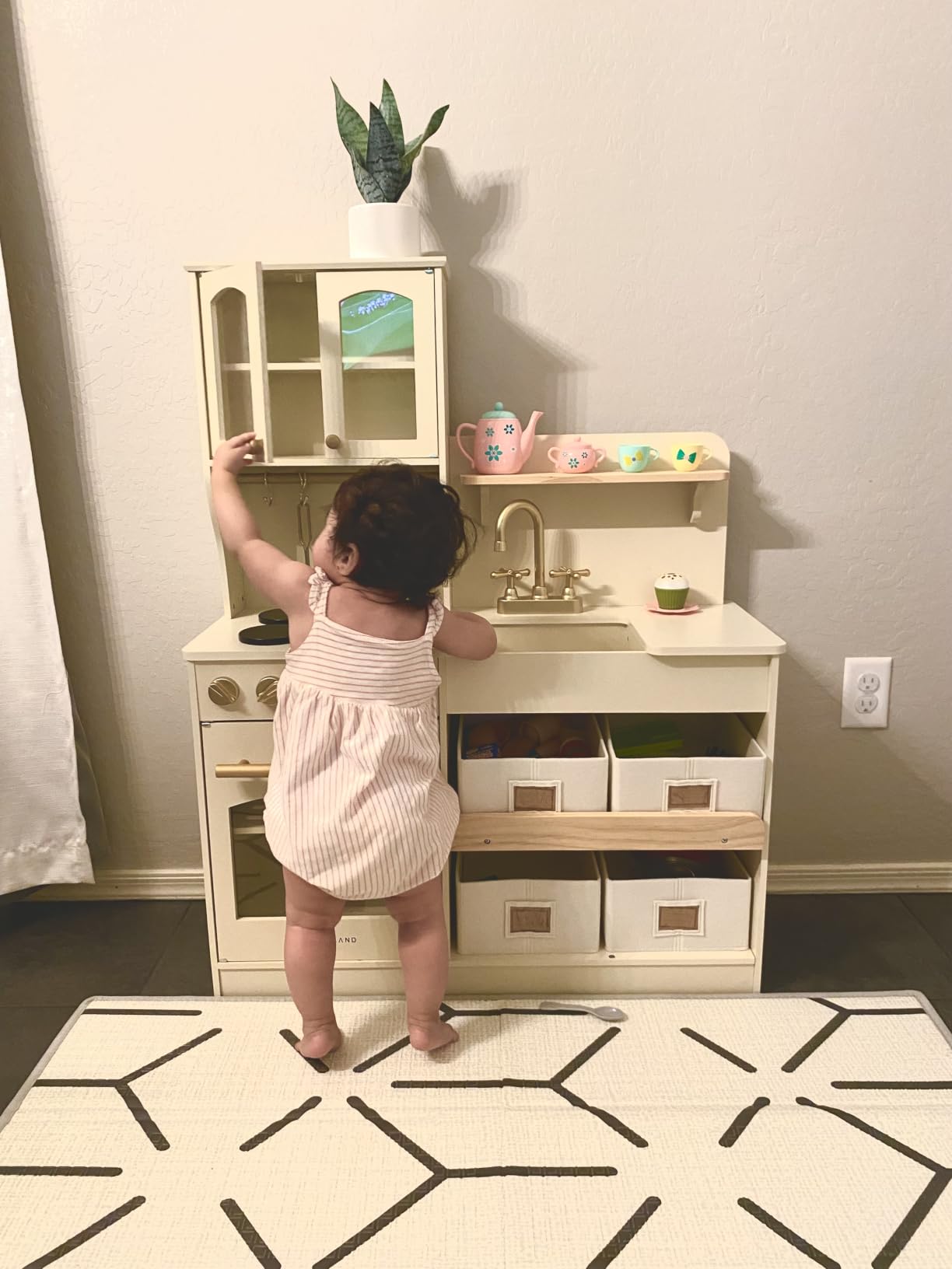 Tiny Land Wooden Play Kitchen for Kids with Toy Storage for Pretend Play | Built-In Cabinets, Felt Bins & Cookware Accessories customer photo 1