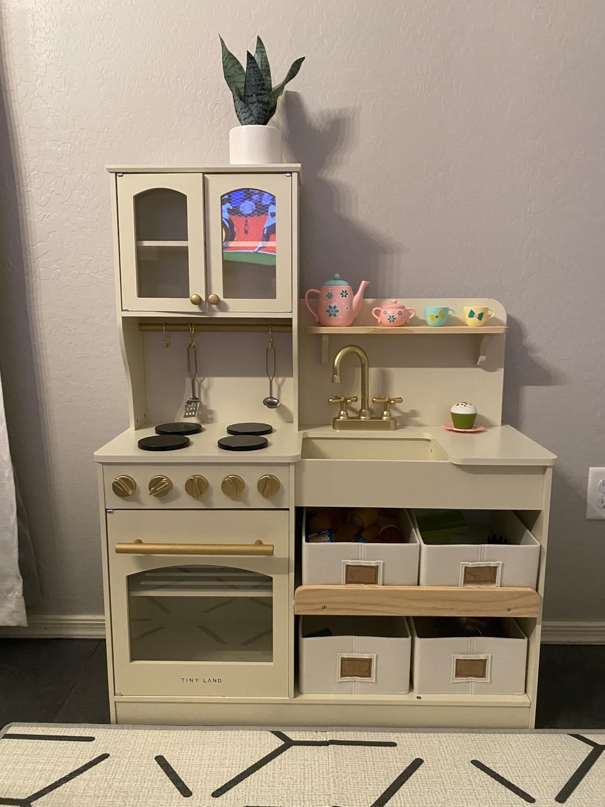 Tiny Land Wooden Play Kitchen for Kids with Toy Storage for Pretend Play | Built-In Cabinets, Felt Bins & Cookware Accessories customer photo 2