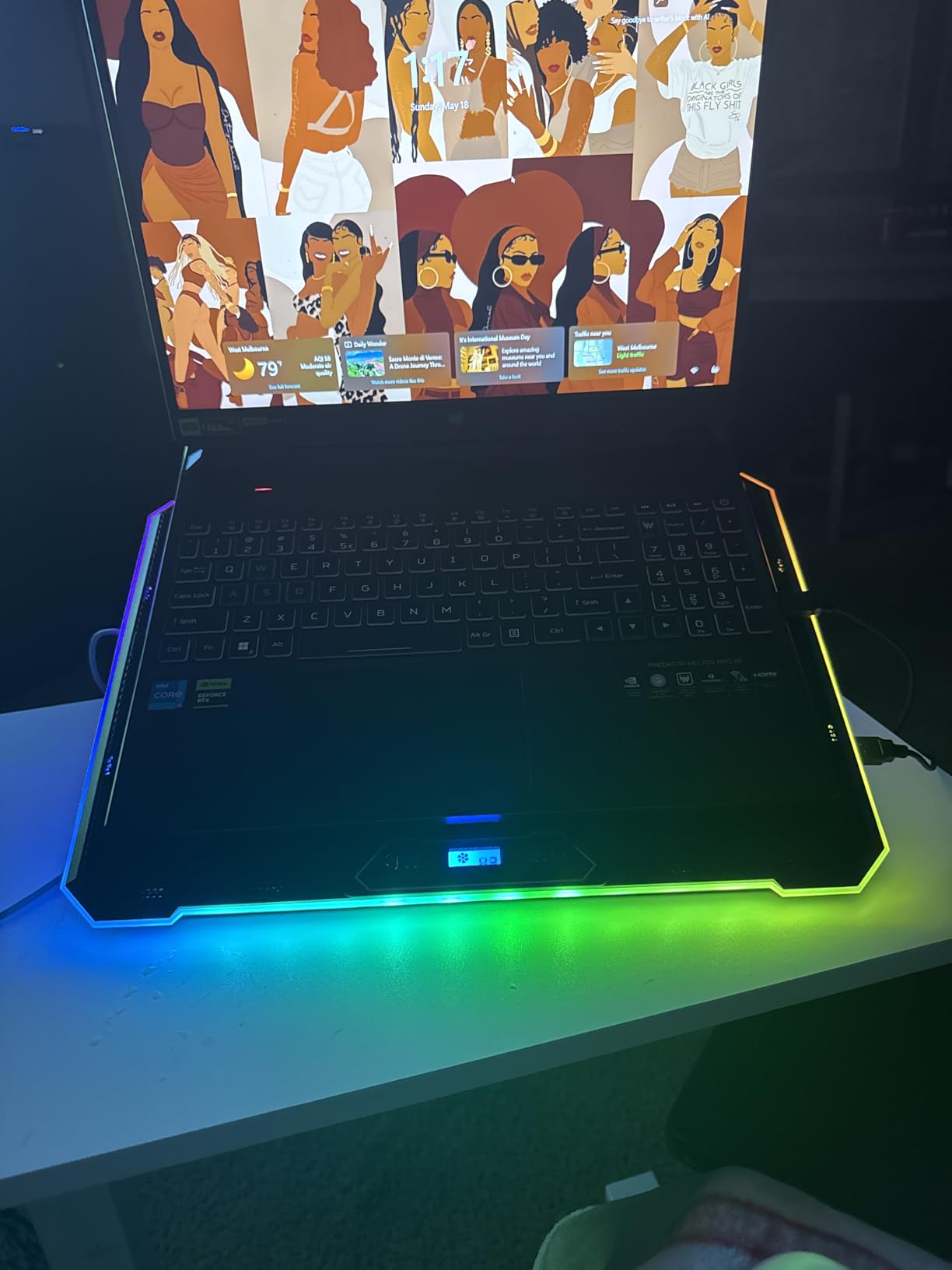 Gaming Laptop Cooler with 13 Ultra Quiet Fans, LCD Screen and Multi Color RGB - 10 Lighting Modes, 9 Adjustable Heights, Dual USB Ports, Built in Phone Holder for 15 to 21 Inch Laptops on Desk or Lap customer photo 1