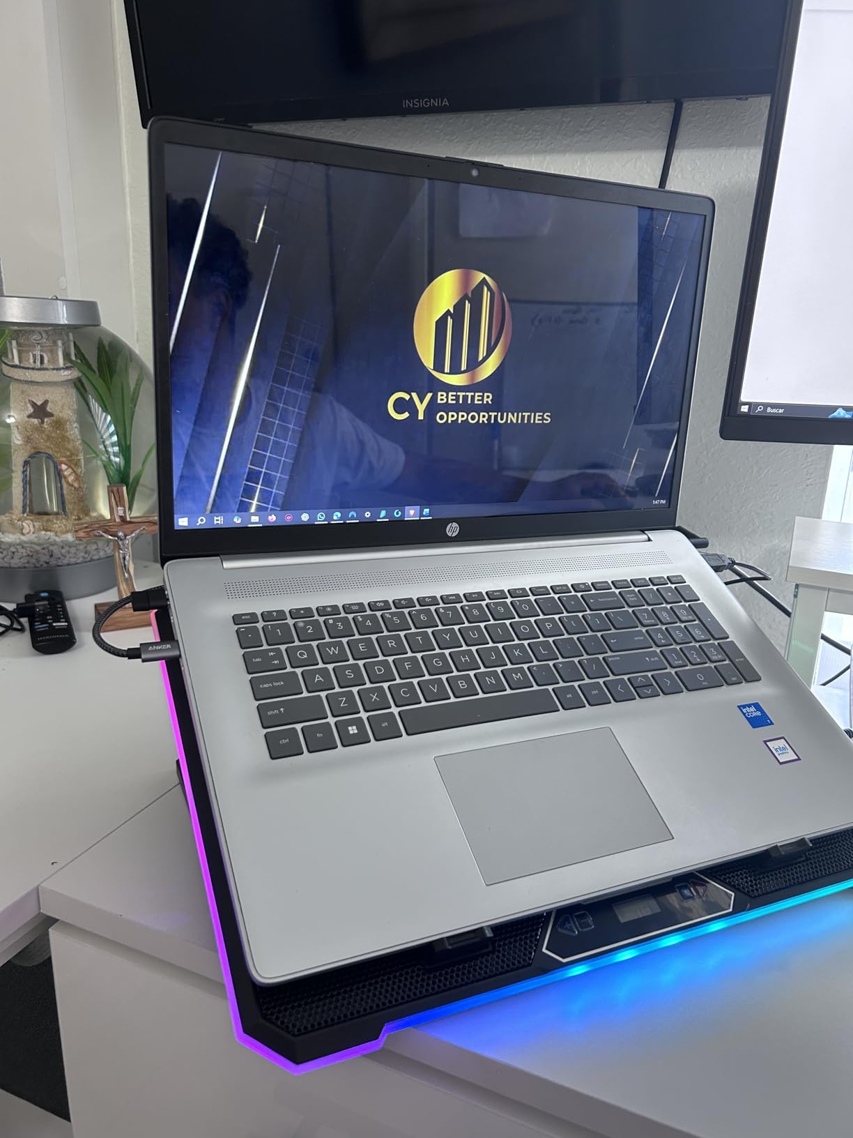 Gaming Laptop Cooler with 13 Ultra Quiet Fans, LCD Screen and Multi Color RGB - 10 Lighting Modes, 9 Adjustable Heights, Dual USB Ports, Built in Phone Holder for 15 to 21 Inch Laptops on Desk or Lap customer photo 2