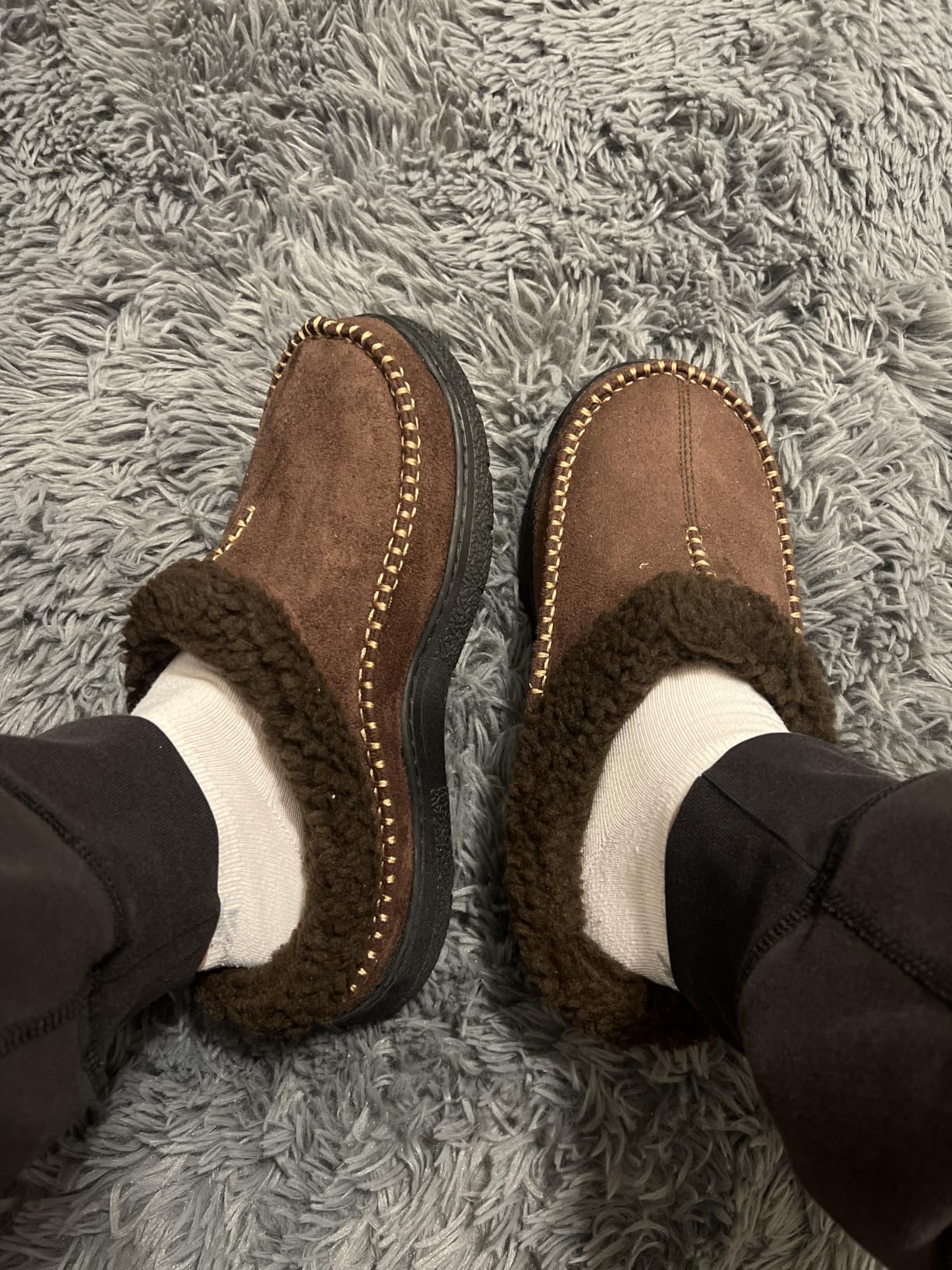 Zigzagger Men's Slip On Moccasin Slippers, Indoor/Outdoor Warm Fuzzy Comfy House Shoes, Fluffy Wide Loafer Slippers customer photo 1