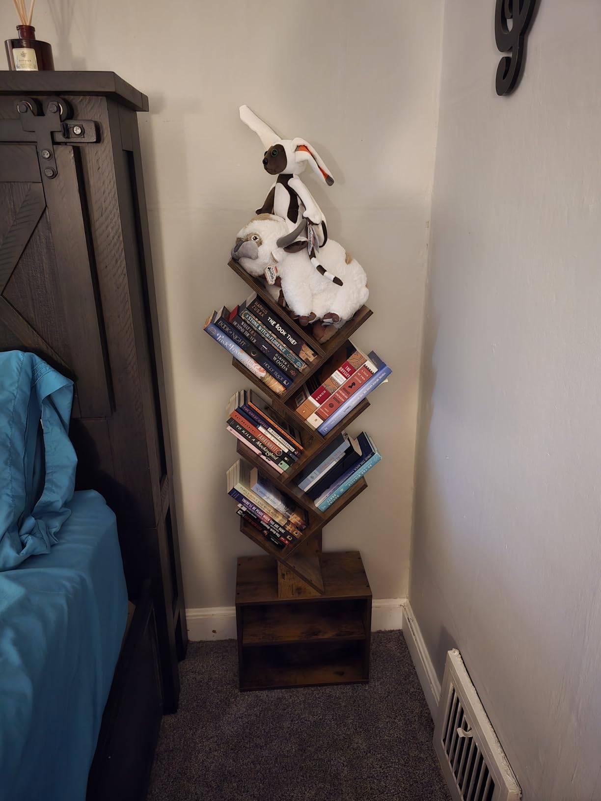 SUNMORY 6 Tier Tree Bookshelf, Small Bookcase with Storage Cabinet, Modern Tall Narrow Bookshelves Organizer, Floor Standing Book Shelf for Bedroom/Living Room/Home Office/Corner, Rustic Brown customer photo 1