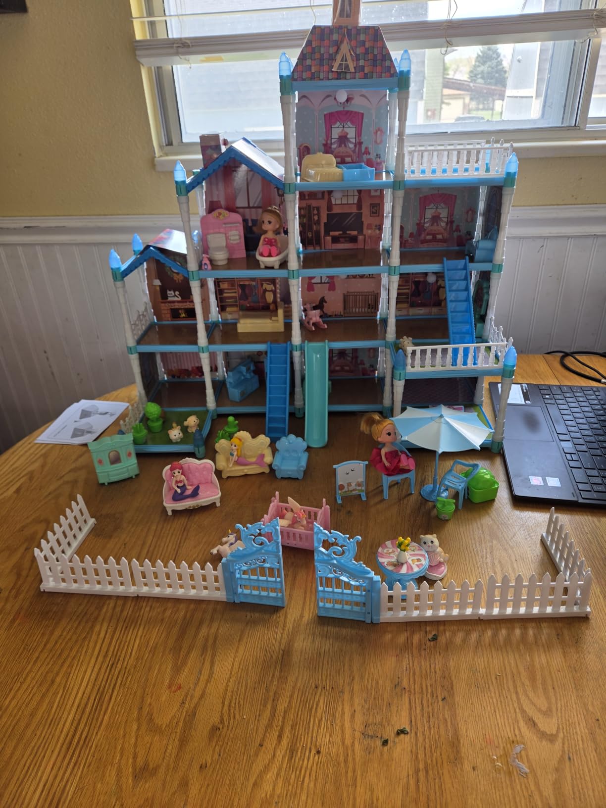OCRETIC Doll House for Girls,13 Rooms Dollhouse with 2 Dolls, Lights, Figure, Puppies,Furnitures, Accessories, Toddler Playhouse Gift for 3 4 5 6 7 8 9 10 Year Old Girls Toys (Blue) customer photo 1