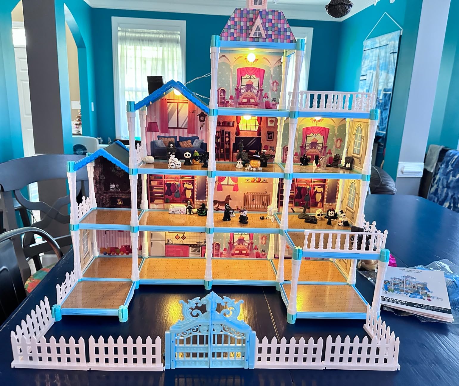 OCRETIC Doll House for Girls,13 Rooms Dollhouse with 2 Dolls, Lights, Figure, Puppies,Furnitures, Accessories, Toddler Playhouse Gift for 3 4 5 6 7 8 9 10 Year Old Girls Toys (Blue) customer photo 2