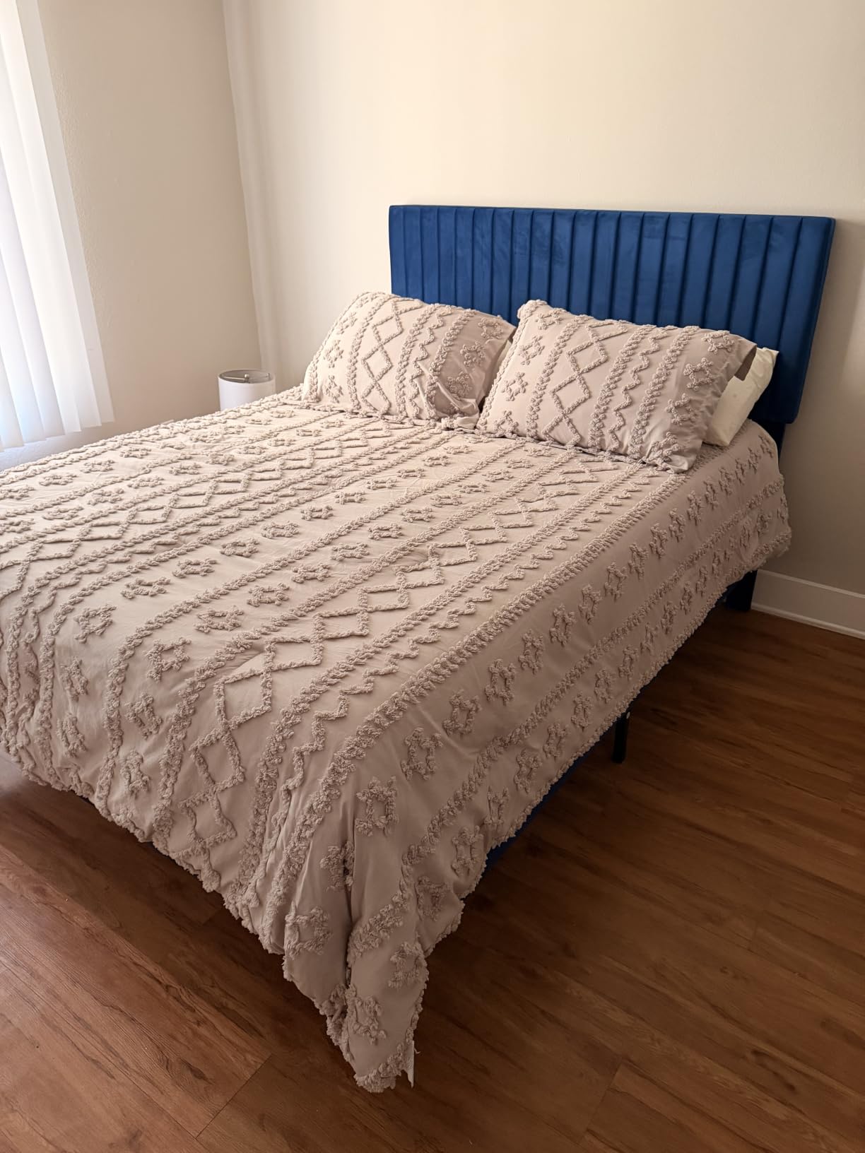 Allewie Queen Bed Frame, Velvet Upholstered Platform Bed with Vertical Channel Tufted Headboard, Mattress Foundation with Strong Wooden Slats, Box Spring Optional, Easy Assembly, Black customer photo 1