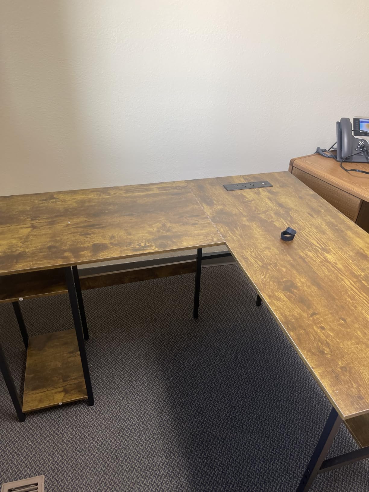 Unikito L Shaped Computer Desk with Magic Power Outlets and USB Charging Port, Sturdy Reversible Corner Desk with Storage Shelves, Modern Work Desk for Home Office, Easy to Assemble, Rustic Brown customer photo 2