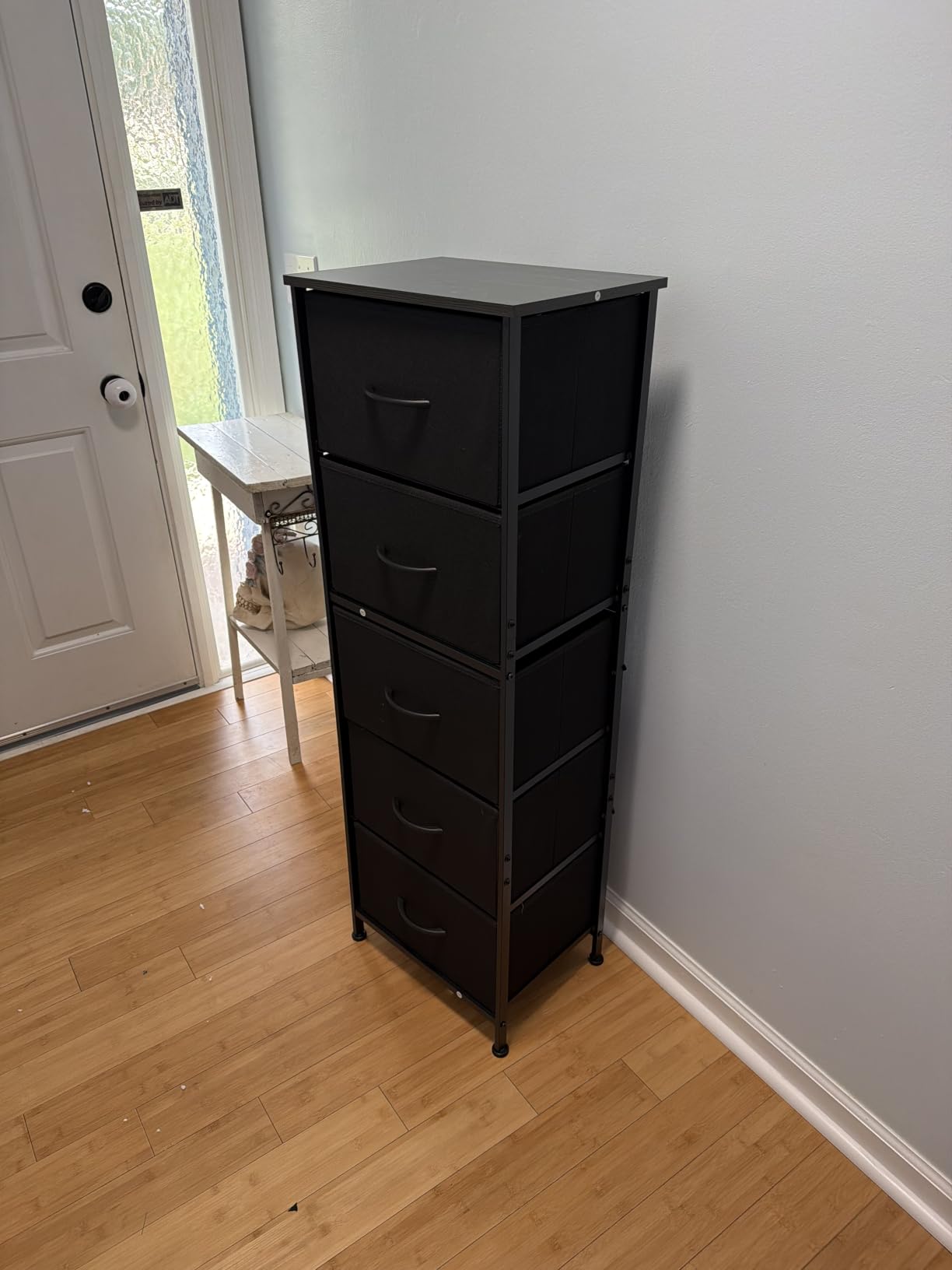 WLIVE Fabric Dresser for Bedroom, 5-Drawer Tall Dressers, Storage Organizer with Fabric Bins, Wood Top, Sturdy Steel Frame, Chest of Drawers for Closet, Hallway, Rustic Brown Wood Grain Print customer photo 2