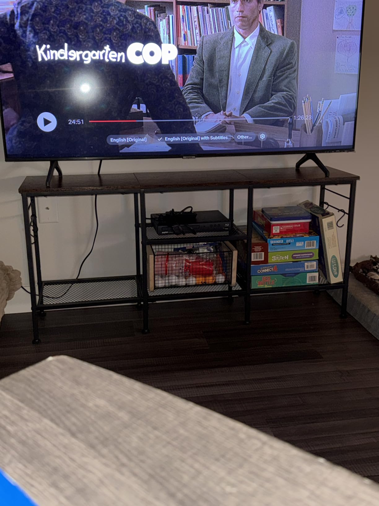 Furologee TV Stand for TVs up to 55 Inch, Entertainment Center with Open Storage Shelves, Media Console Table with Soundbar Shelf for Living Room, Bedroom, Rustic Brown customer photo 2