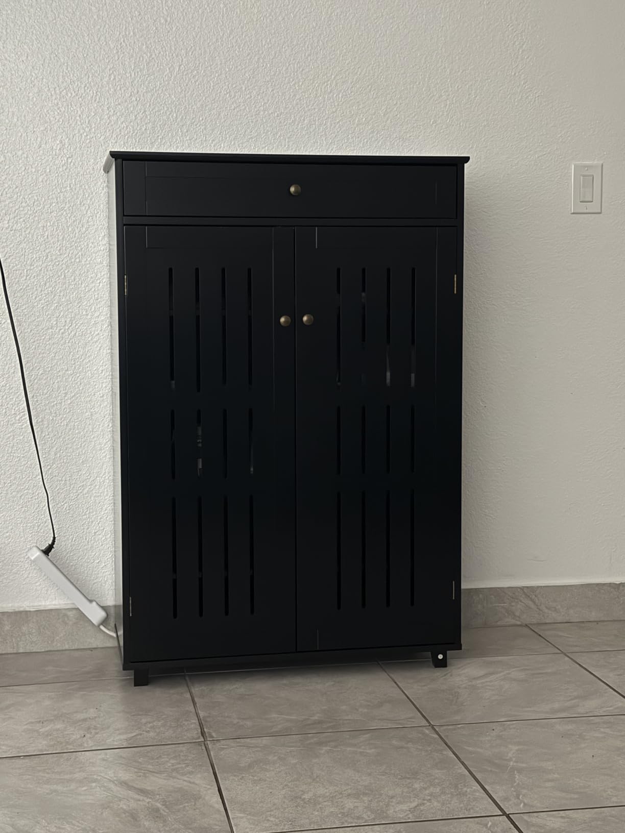 Yaheetech Tall Shoe Cabinet with Drawer & Doors for Entryway, 5-Tier Black | Two of five tiers adjust up to 8.4 in for taller shoes, each holds 22 lb, and a drawer stores keys; Painted MDF, wood legs customer photo 1
