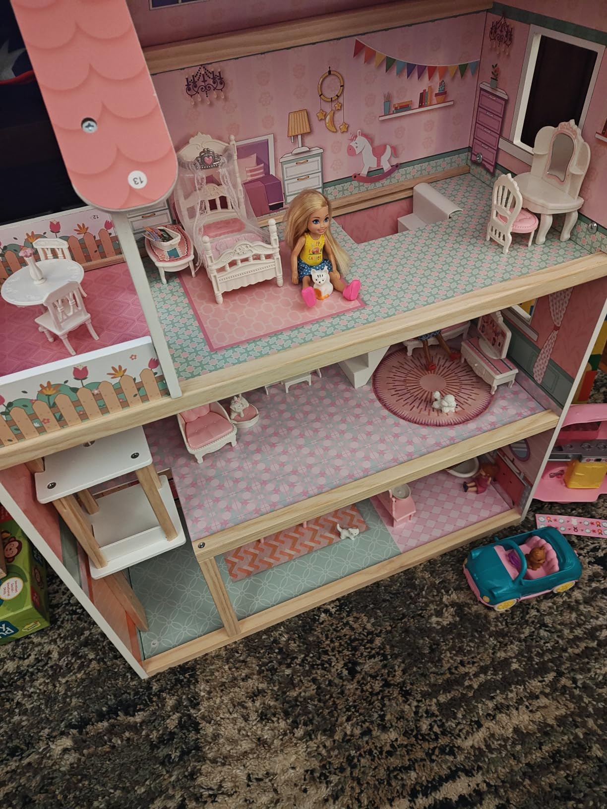 ROBUD Wooden Dollhouse, Doll House Playset with 24-pcs Exquisite Accessories, Working Elevator, Gift for Ages 3+ customer photo 1