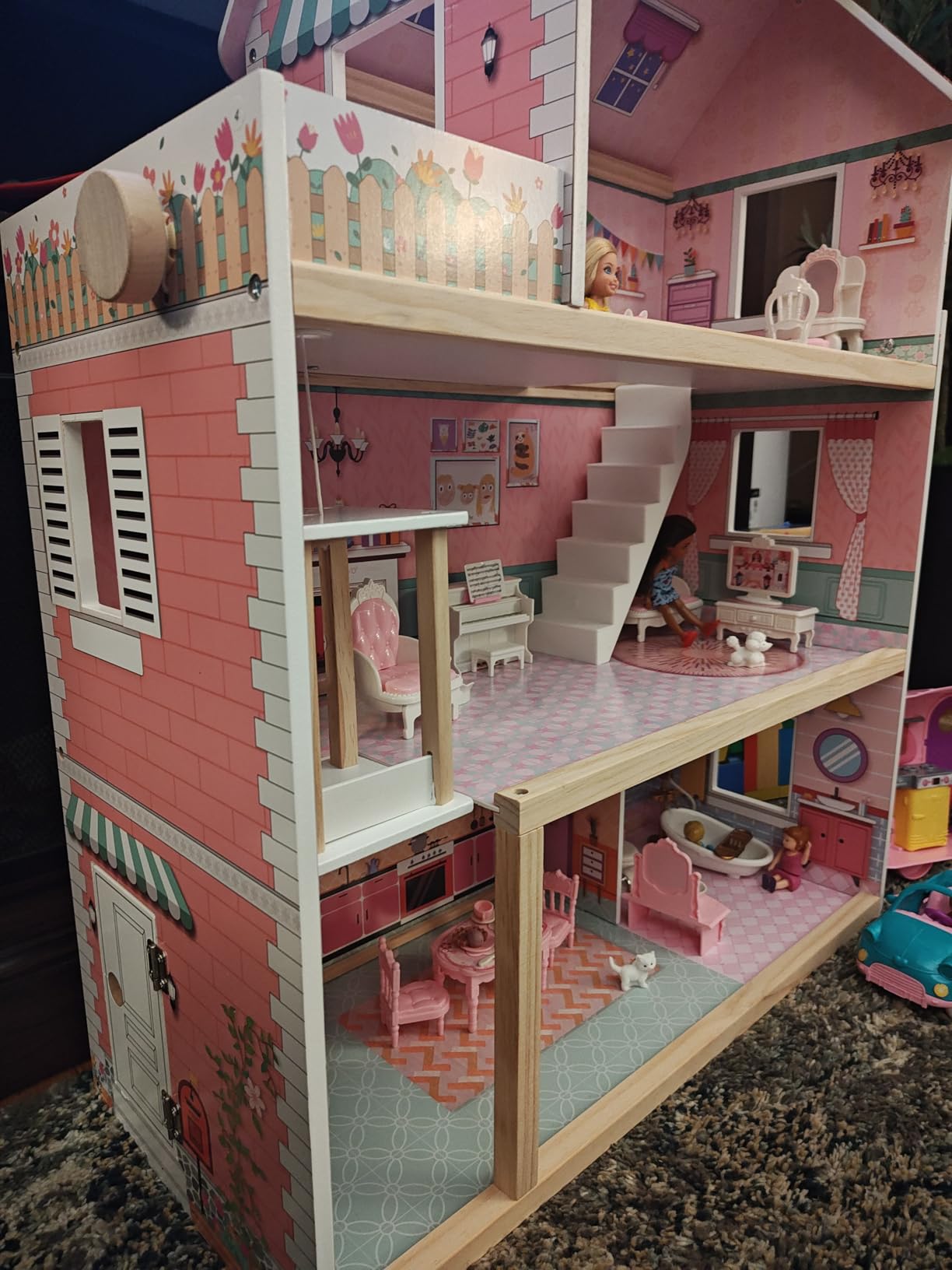 ROBUD Wooden Dollhouse, Doll House Playset with 24-pcs Exquisite Accessories, Working Elevator, Gift for Ages 3+ customer photo 2