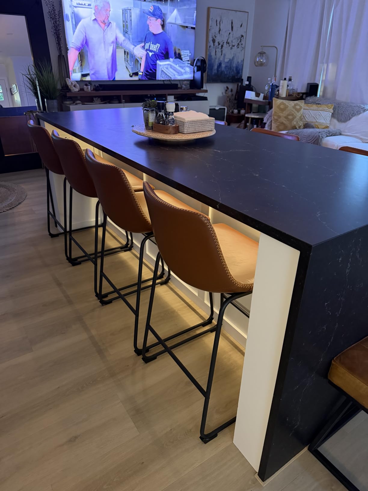 DUMOS 26 Inch Counter Height Bar Stools Set of 4, Modern Faux Leather High Barstools with Back and Metal Leg, Bar Chairs for Kitchen lsland, Brown customer photo 1