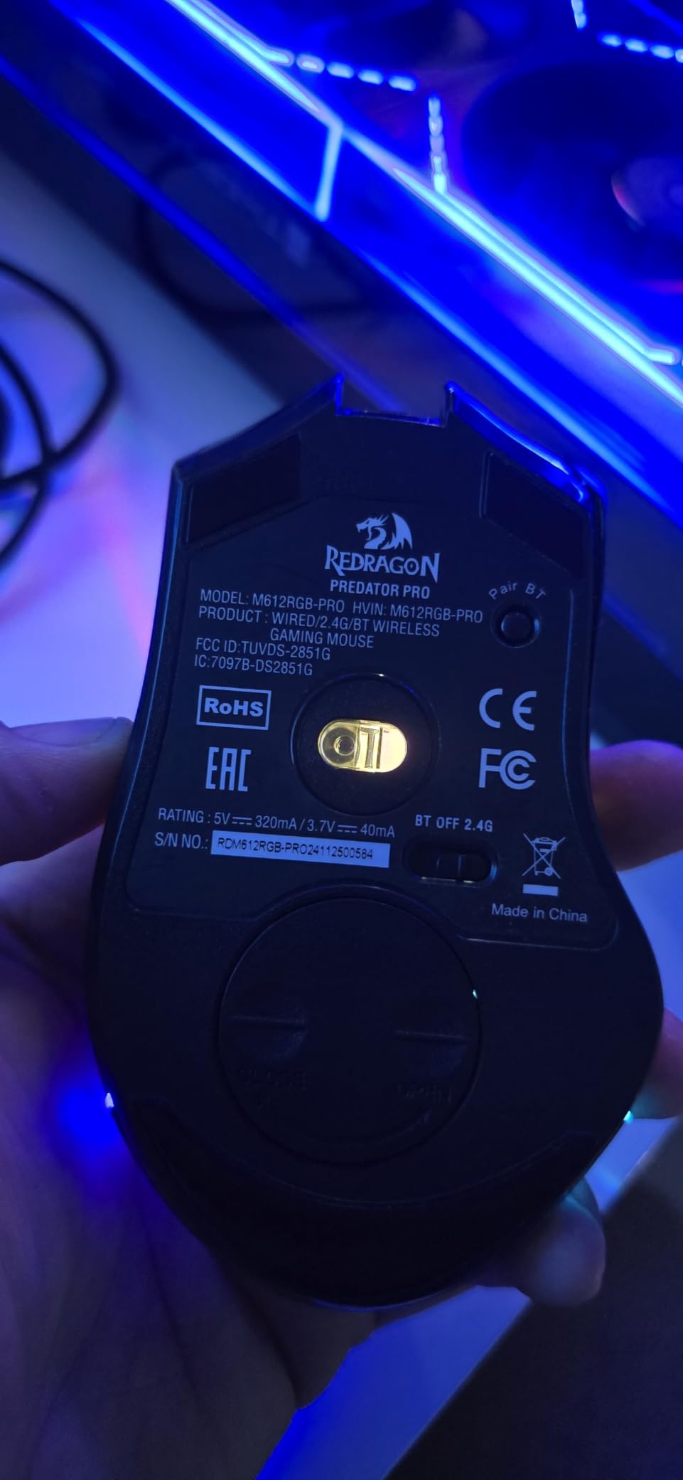 Redragon M612 PRO RGB Gaming Mouse, 8000 DPI Wired/Wireless Optical Mouse with 9 Programmable Buttons & 7 Backlit Modes, BT & 2.4G Wireless, Software Supports DIY Keybinds Rapid Fire Button customer photo 2