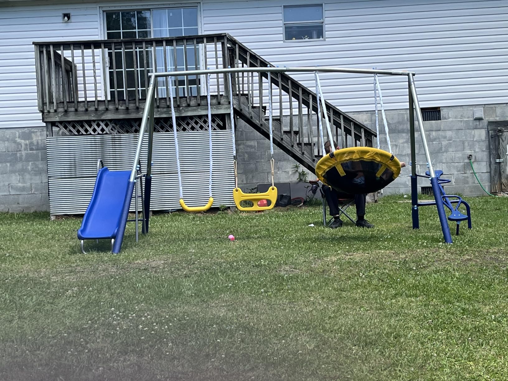 Sportspower Taylor 700lbs Galvanized Metal Swing Set for Kids for Backyard & Outdoors with Teeter-Totter, Saucer & Standing Swings, & 5ft Slide, 7.55' D x 13.88' W x 6.07' H, Bonus Anchor Kit customer photo 1