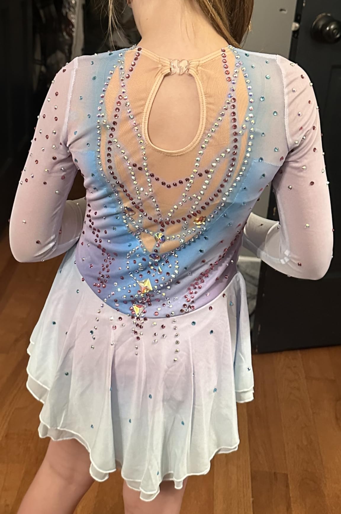 Purple Gradient Long Sleeve Figure Skating Dress for Girls Competition Wear customer photo 1