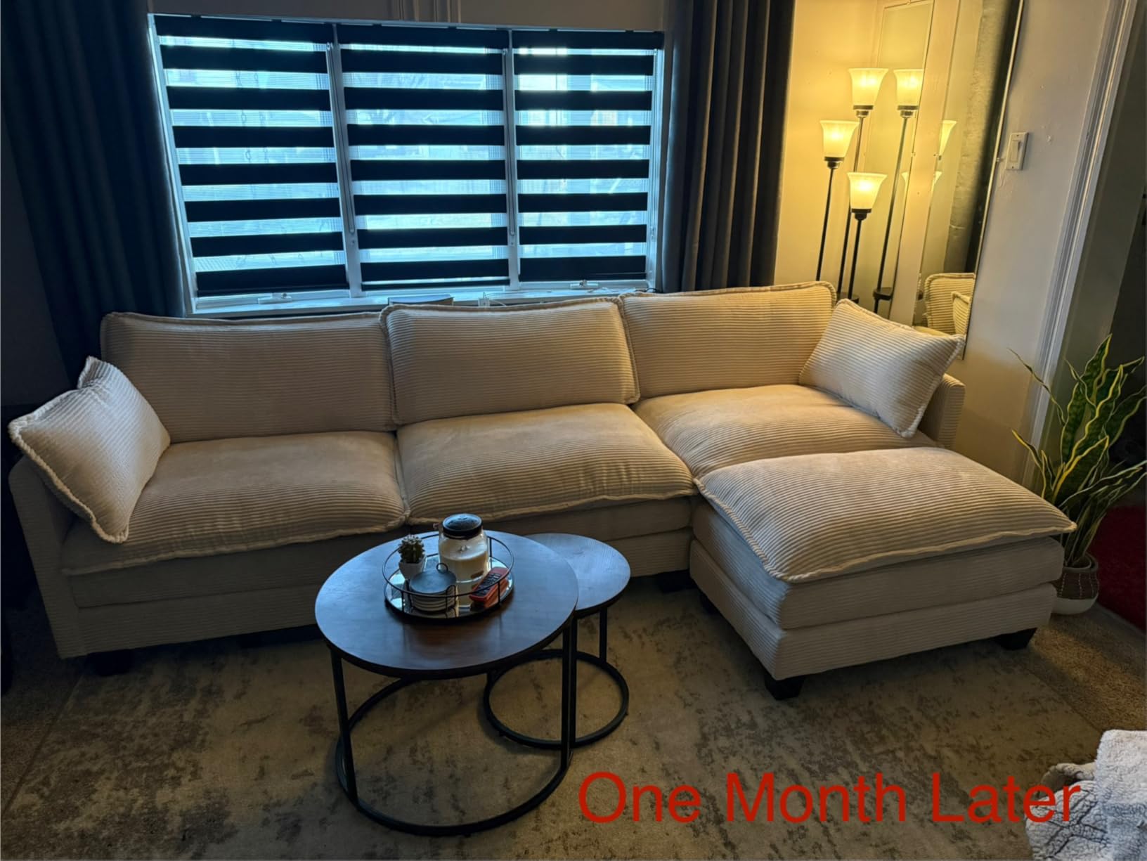 ROWHY Oversized Modular Sectional Sofa with Movable Ottoman, 112 Inch 4 Seat Modern Corduroy Sofa Set, Convertible L Shaped Couch for Living Room and Office, Beige customer photo 1