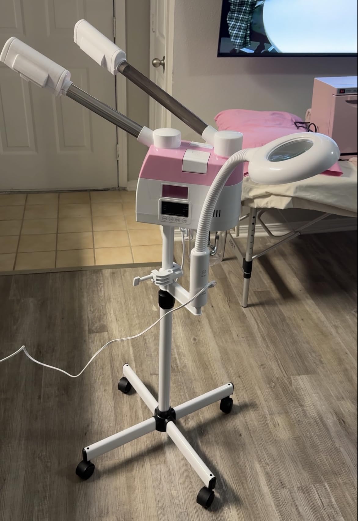 Professional Facial Steamer, 3 in 1 Facial Steamer with 5X Magnifying Lamp Hot & Cool Mist, Esthetician Steamer on Wheels, Stand Face Steamer with Time Setting for Home Salon Spa customer photo 2