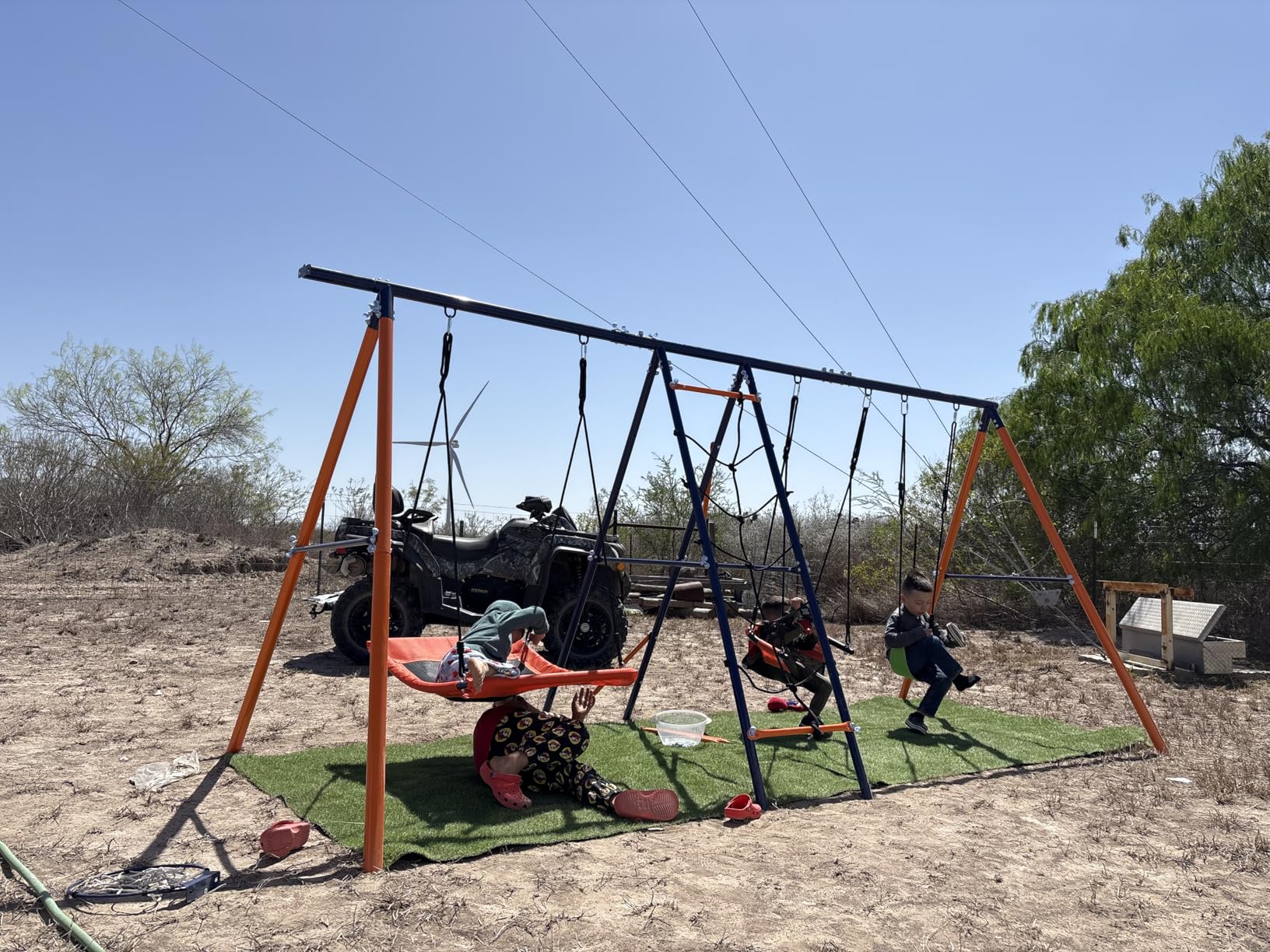 Swing Sets for Backyard 700 lbs - 6 in 1 Multifunction Swing Set Outdoor for Kids Playground, Larger Heavy Duty Metal Swing Stand with 3 Adjustable Swings, Climbing Ladder and Net, Basketball Hoop customer photo 1