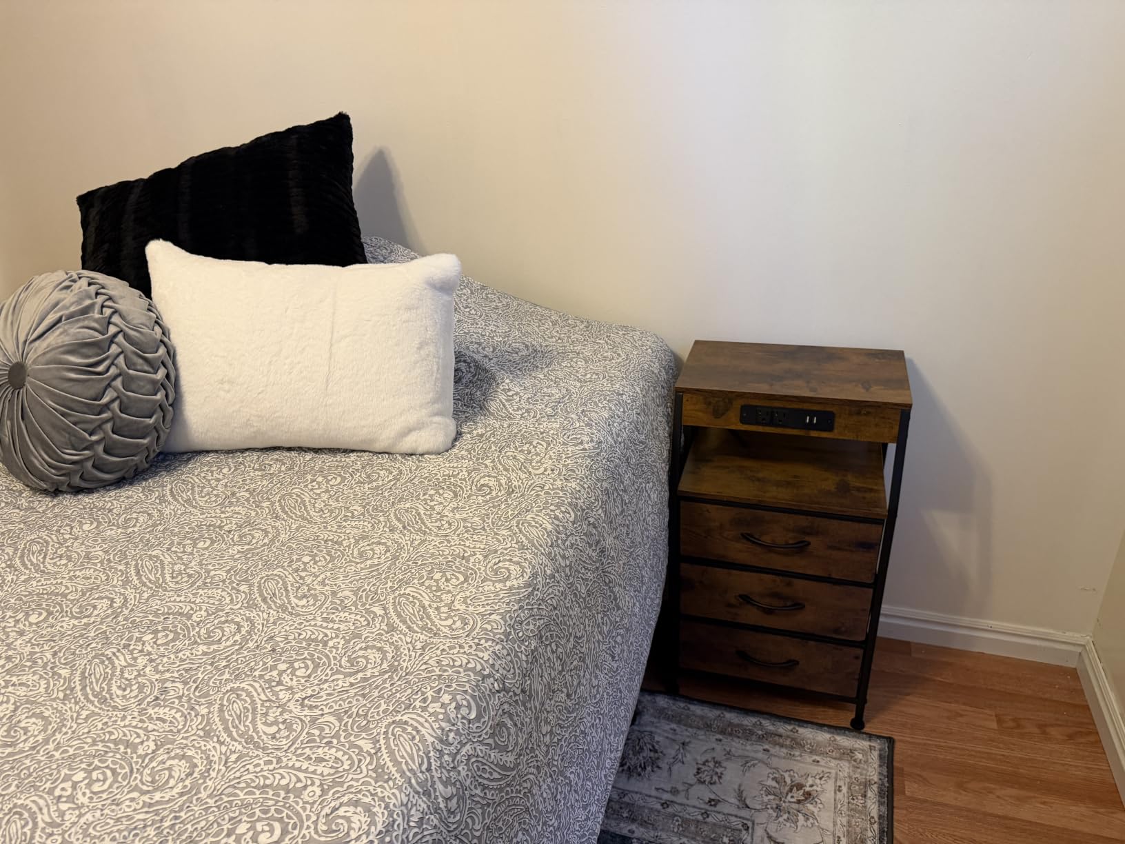 Night Stand with Charging Station, 3 Fabric Drawers Bedside Table, Rustic Brown, USB Ports & Outlets, Storage Shelf customer photo 1