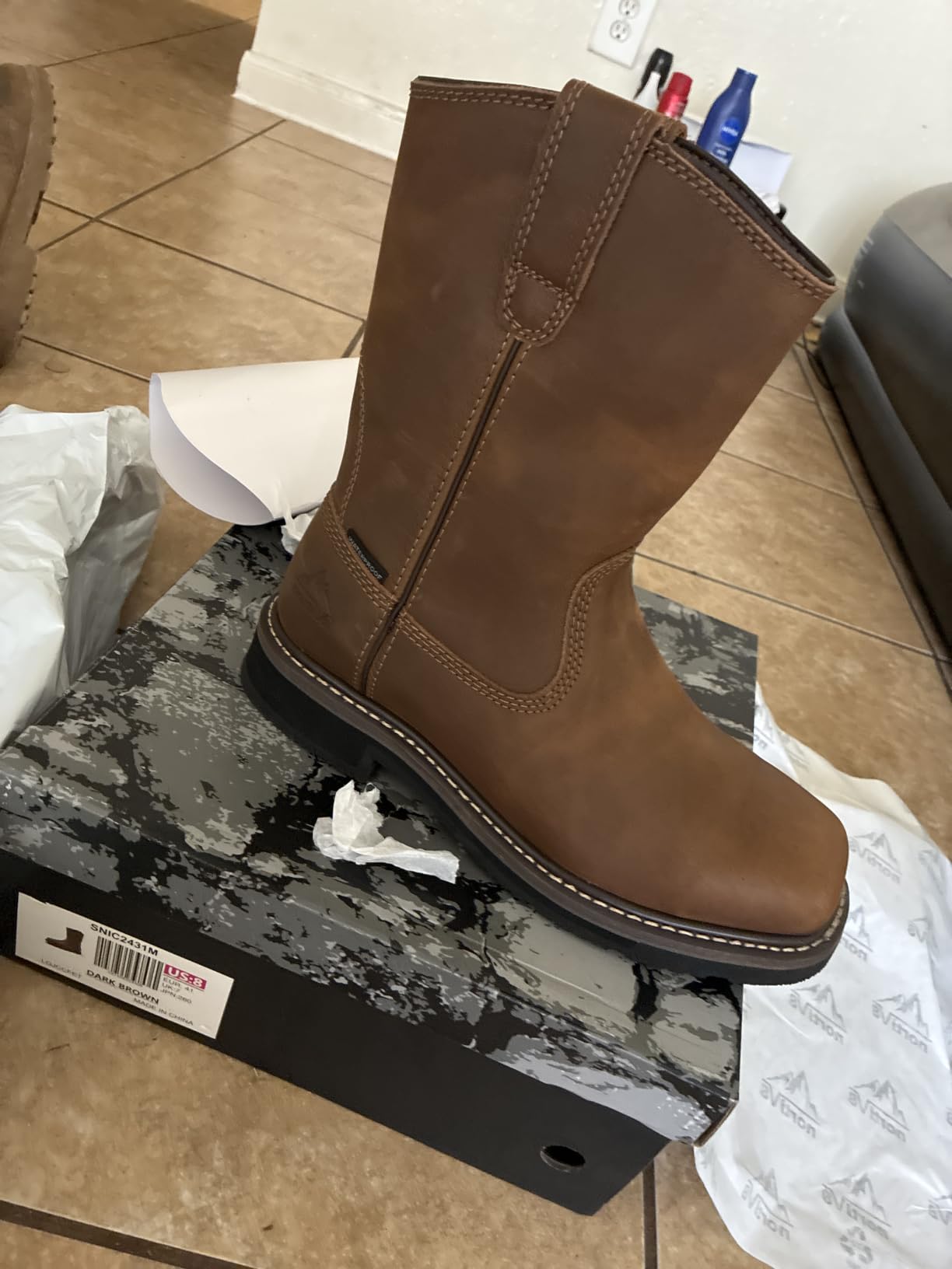 Steel Toe Work Boots for Men - Waterproof Pull on Wellington Cowboy Boots with Full-grain Leather for Construction, Farming Bronco Stormrider customer photo 1