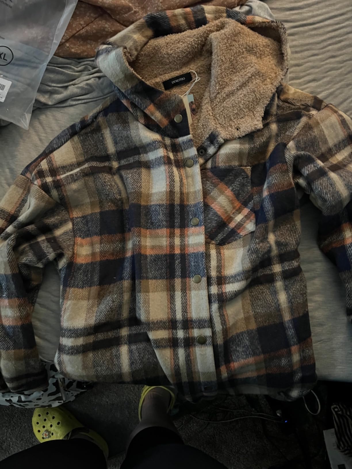 Dokotoo Women's Flannel Hooded Plaid 2026 Shacket Thick Coat Winter Coat for Warmth Button down Warm and Fuzzy Fleece Jacket customer photo 1