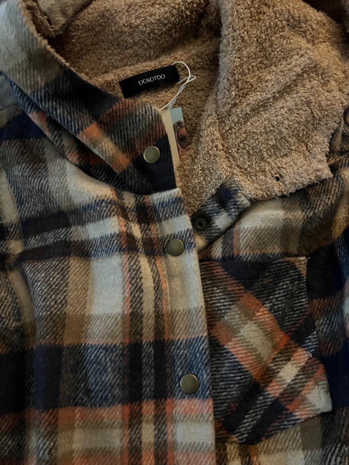 Dokotoo Women's Flannel Hooded Plaid 2026 Shacket Thick Coat Winter Coat for Warmth Button down Warm and Fuzzy Fleece Jacket customer photo 2