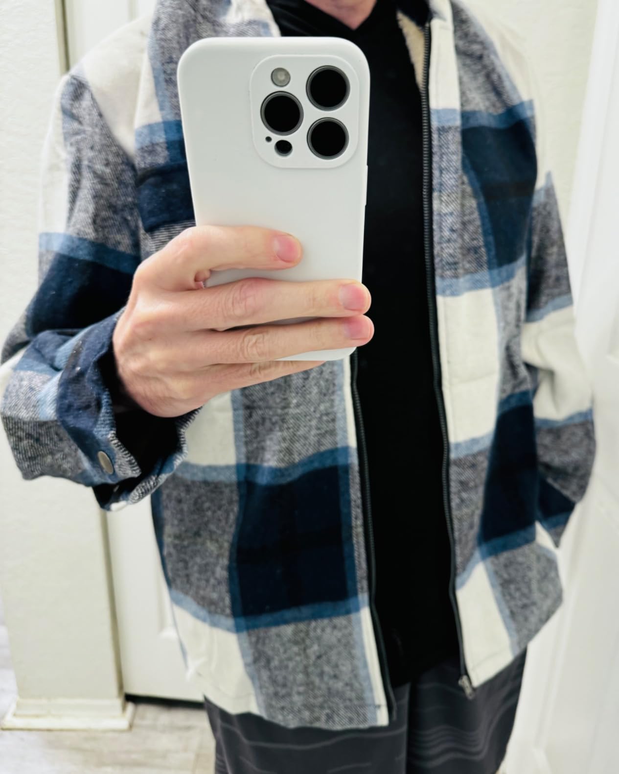 COOFANDY Men's Flannel Fleece Jacket Sherpa Lined Shirt Jacket Plaid Zip Up Hoodie Soft Warm Coat with Hood customer photo 2