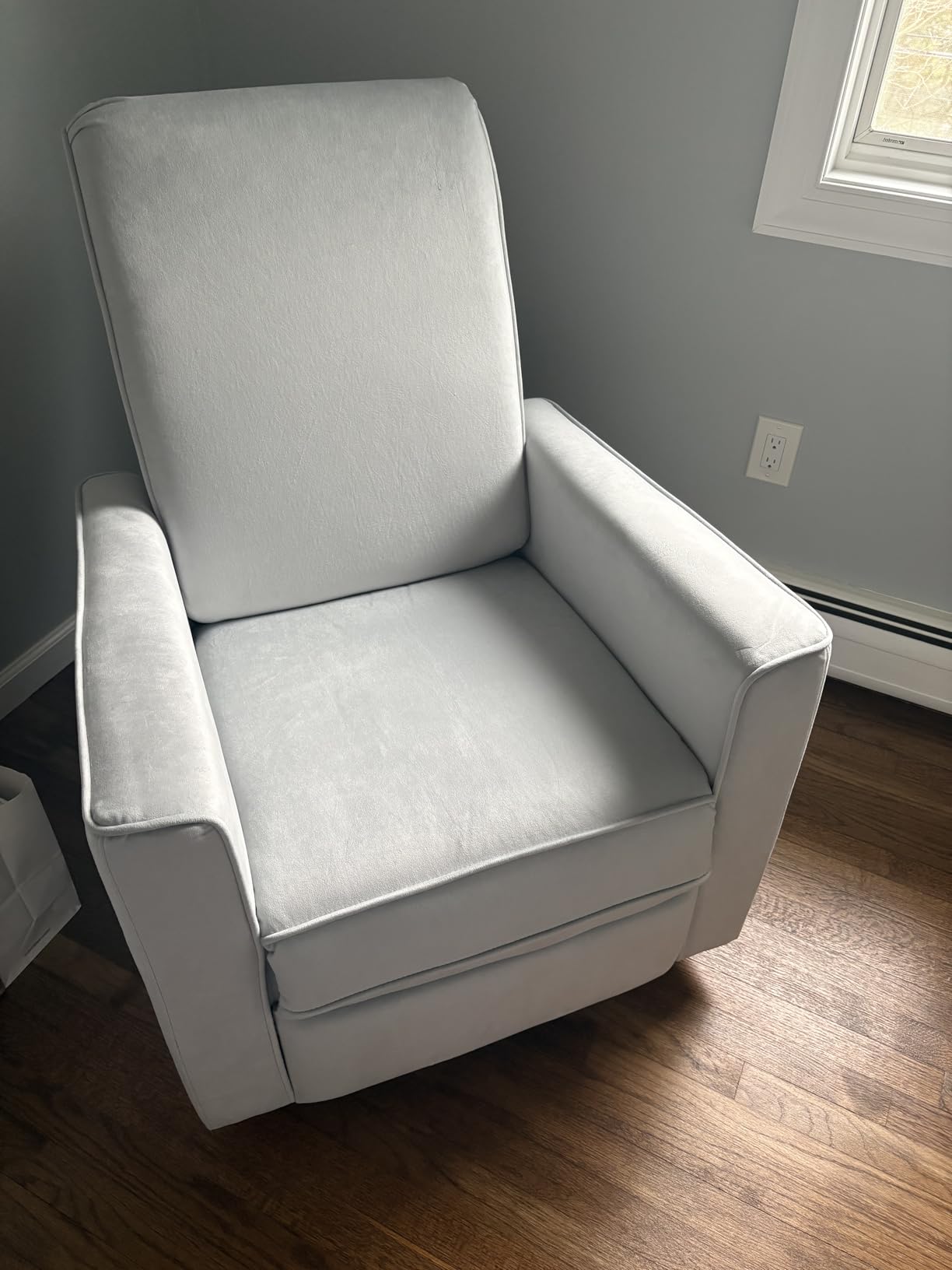 Evolur Raleigh Upholstered Manual Glider Recliner - Rocking & 360 Swivel with Smooth Glide - Greenguard Gold & FSC Certified - Modern Nursery and Living Room Chair in Light Sand customer photo 1