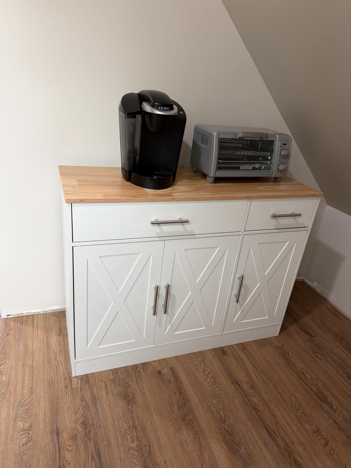 Shintenchi Modern Farmhouse Sideboard Buffet Cabinet with Storage with 3 Doors, 42