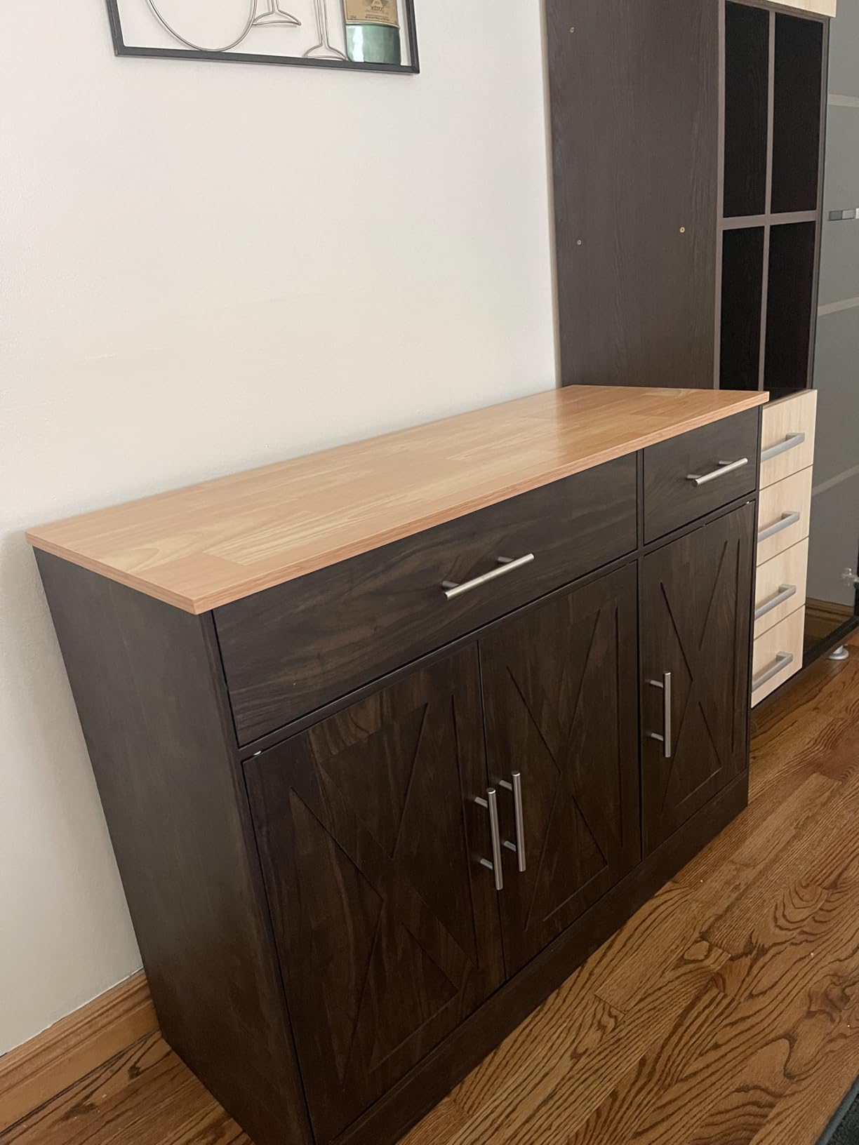 Shintenchi Modern Farmhouse Sideboard Buffet Cabinet with Storage with 3 Doors, 42