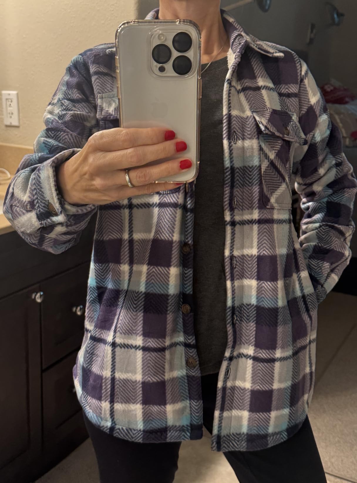 ThCreasa Womens Sherpa Fleece Lined Flannel Shirt Jacket Warm Button Up Plaid Shirt Jac (Sherpa Fleece Throughout) customer photo 1