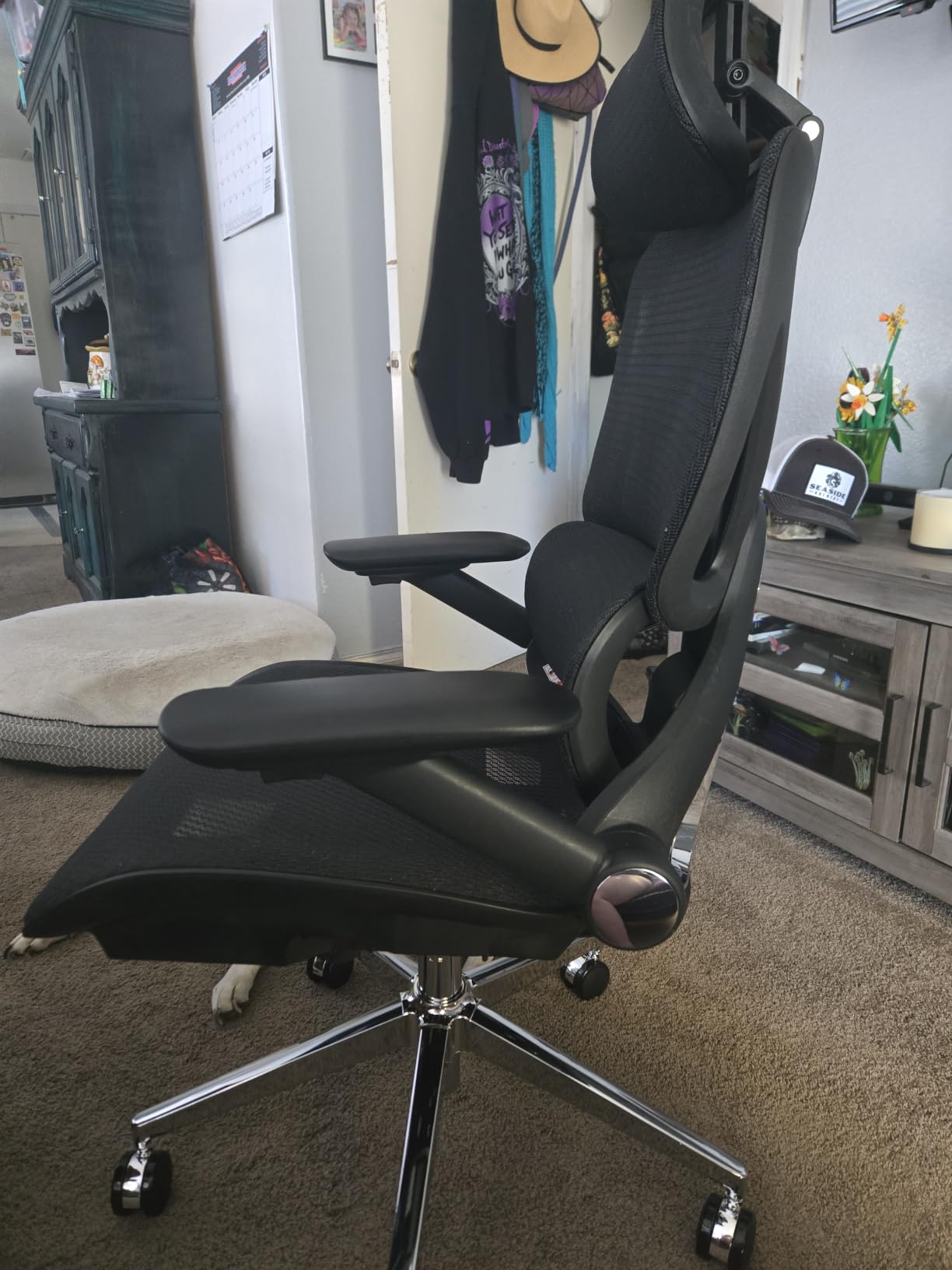 CAPOT Ergonomic Mesh Office Chair, Adjustable Lumbar High Back Desk Chair 400lbs, 4D Flip-up Arms, 3-Level Tilt Backrest, 3D Headrest, PU Wheels, Swivel Rolling Computer Seating for Long Desk Work customer photo 1