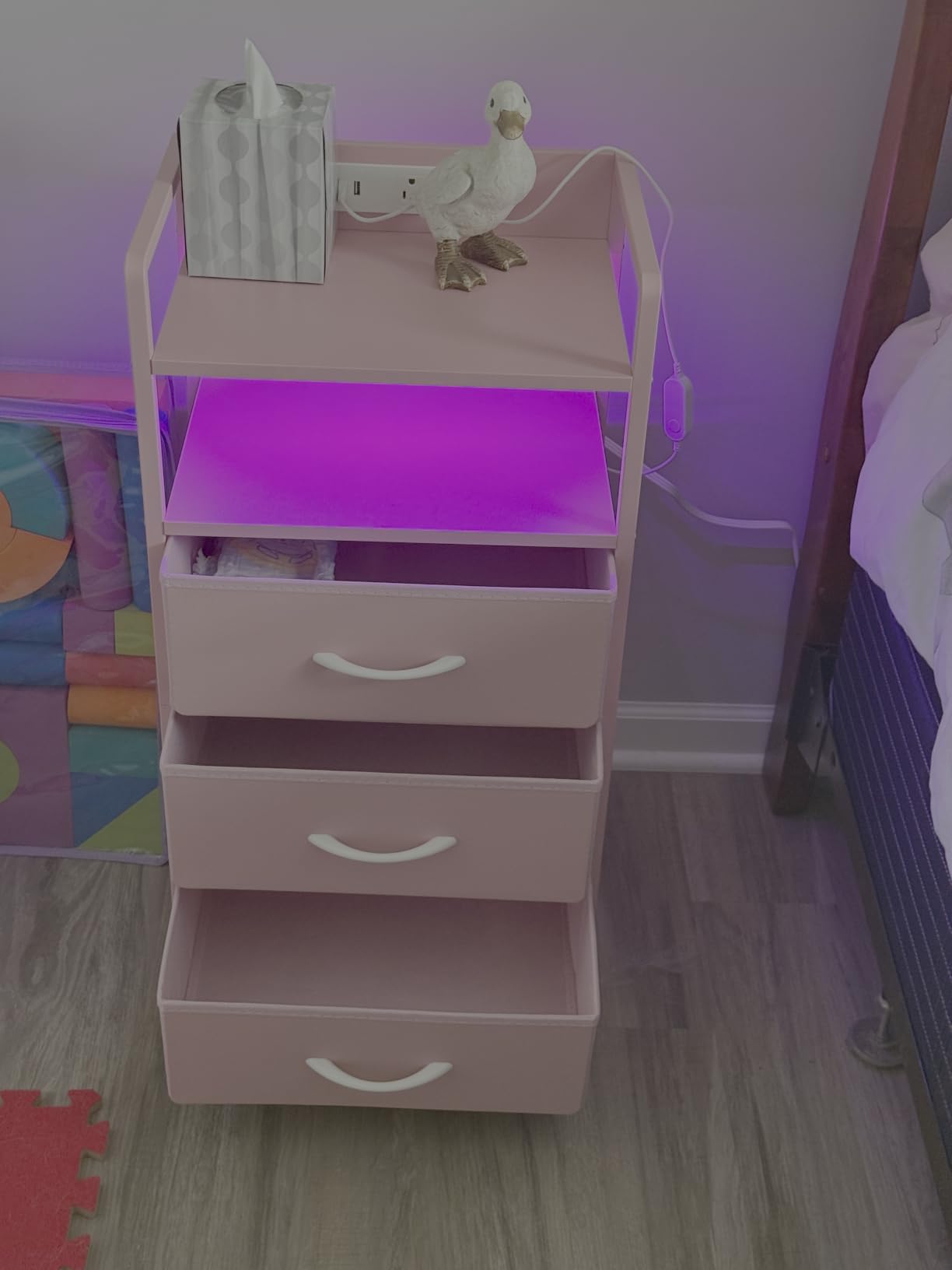 Lazzanto Nightstand with Rear Charging Station, LED Light, 2 Drawers, Black, Industrial Nightstand with 2 USB-A Ports & AC Outlets customer photo 1