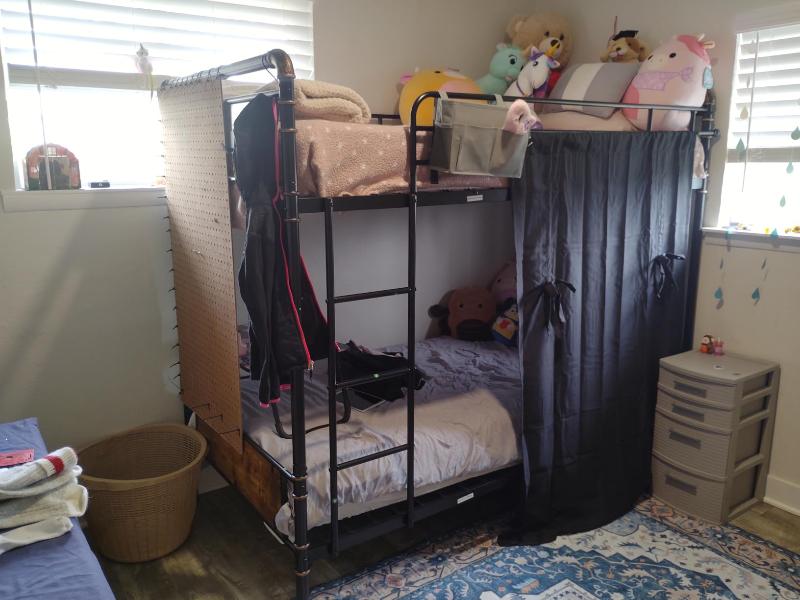 Jocoevol Metal Bunk Bed Twin Over Twin, Industrial Bunkbeds Heavy Duty Bed with Safety Guard Rails and Space-Saving Design, Steel Bed for School, Bedroom (Black) customer photo 1