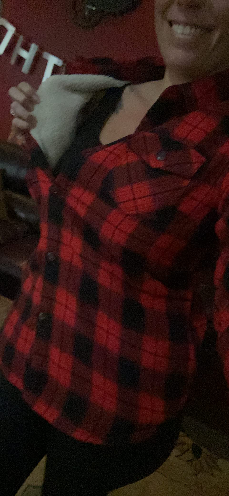 ZENTHACE Womens Sherpa Fleece Lined Flannel Jacket Button Down Plaid Flannel Shirt Jacket(All Sherpa Lining) customer photo 1