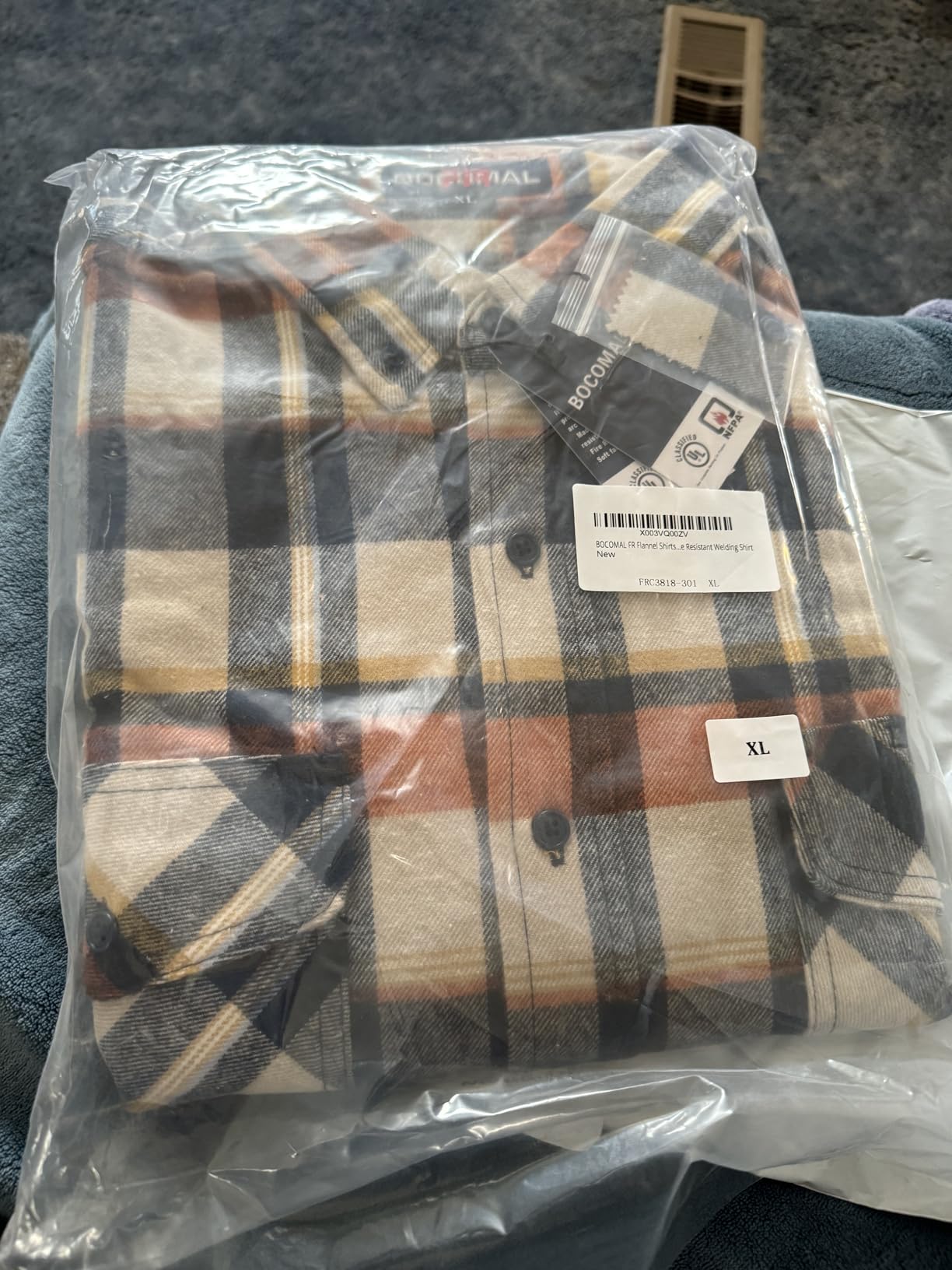 BOCOMAL FR Hooded Shirts Button Down Heavyweight Flannel Plaid Hoodies Fire Retardant Flame Resistant Welding Jacket customer photo 1