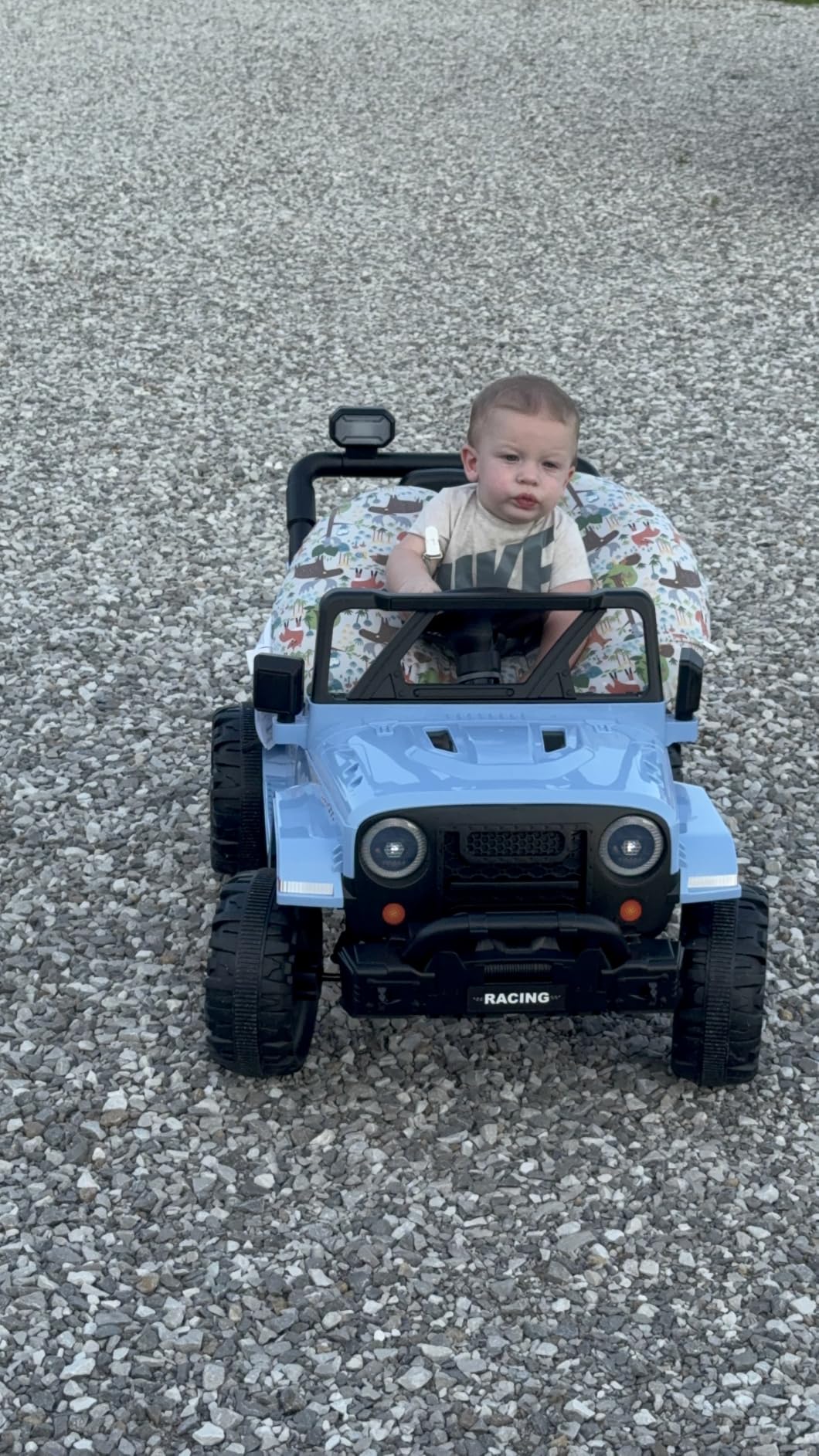 ARBELI 12V Electric Ride On Car, Toddler First Car, Blue | Realistic truck styling, parent remote control, soft start safety, bluetooth music & LED lights customer photo 1