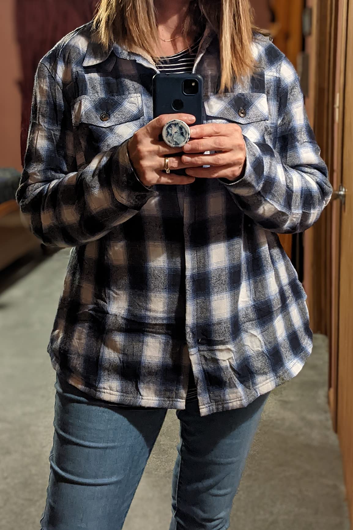 Lisskolo Women's Sherpa Flannel Jacket with Hand Pockets,Warm Fleece Lined Button Up Plaid Flannel Shirt Jackets customer photo 1
